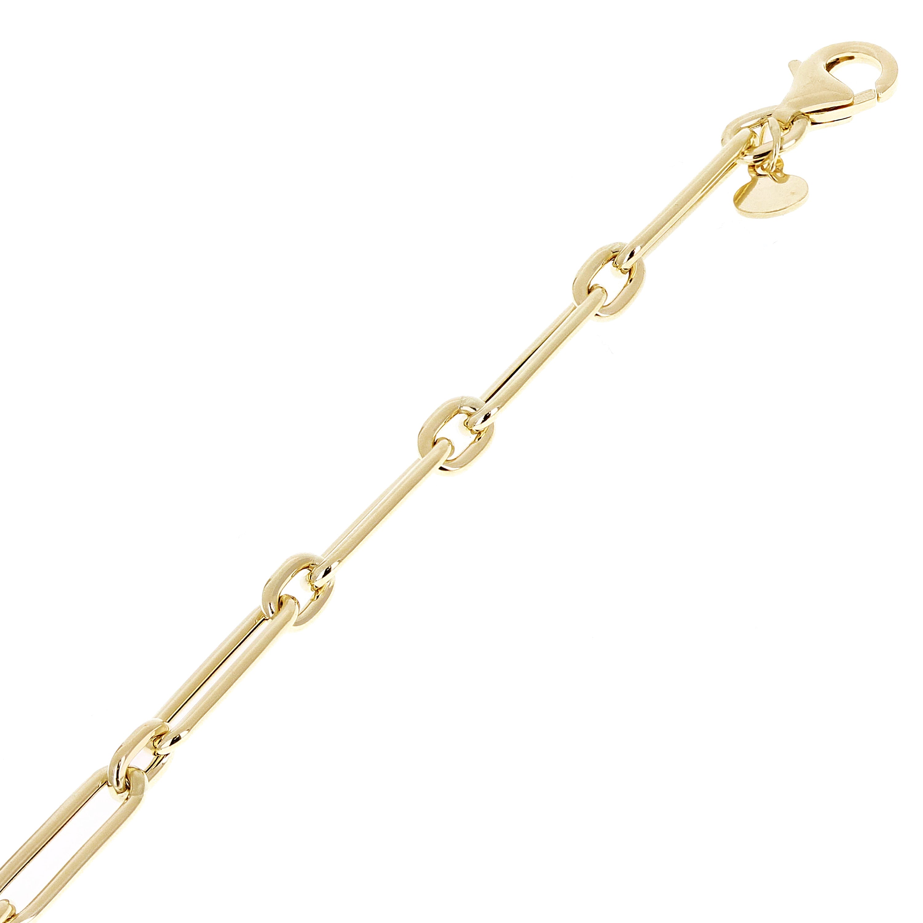 Italian 14k Yellow Gold Hollow Paper Clip Chain Bracelet 7.5" 3.3 grams 4.2mm