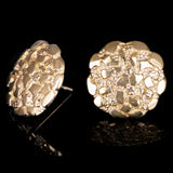14k Yellow Gold Solid Round Nugget Stud Earrings 15mm 3.5 grams