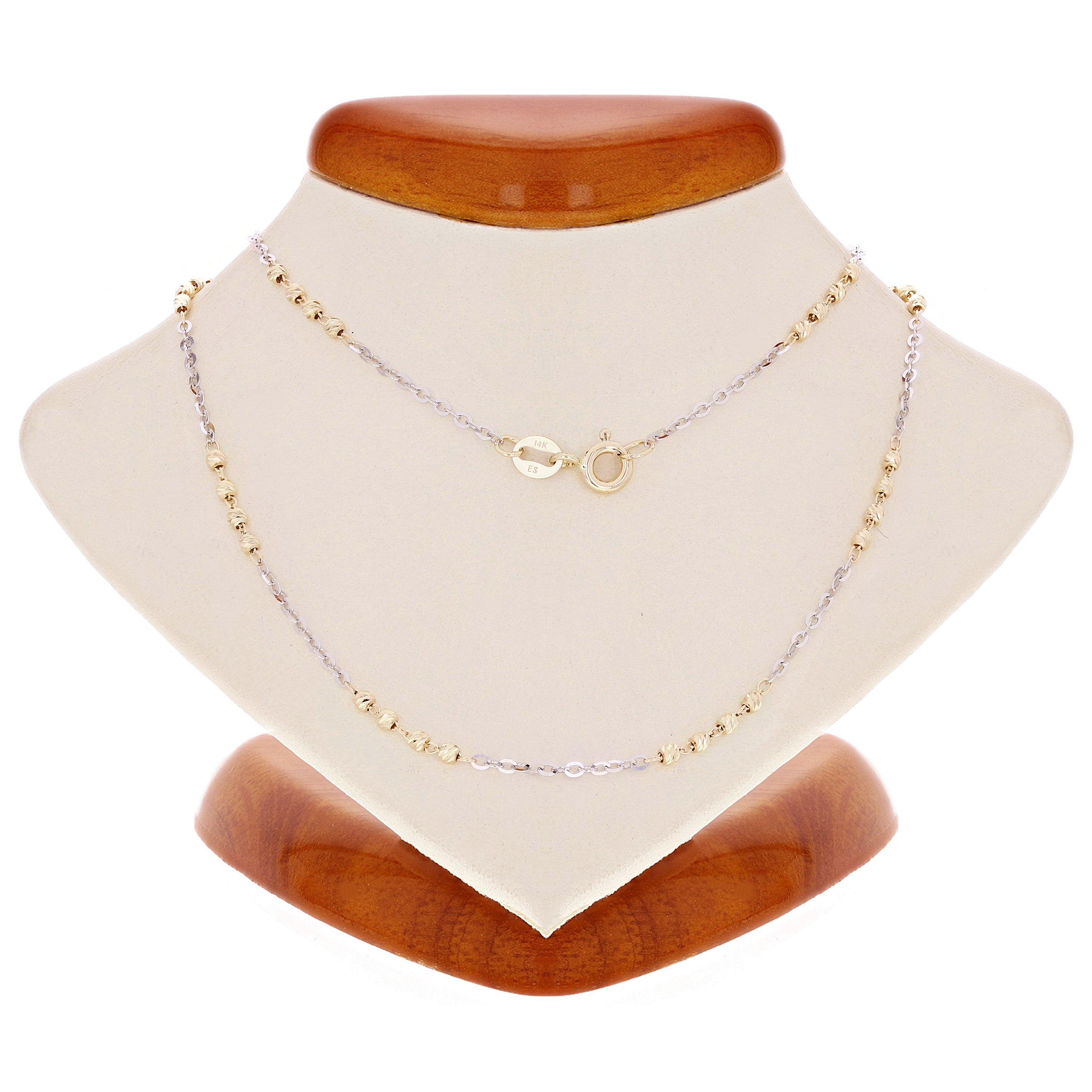 Italian Two Tone Gold Diamond Cut Ball Bead Chain Necklace 16" 2.3 grams