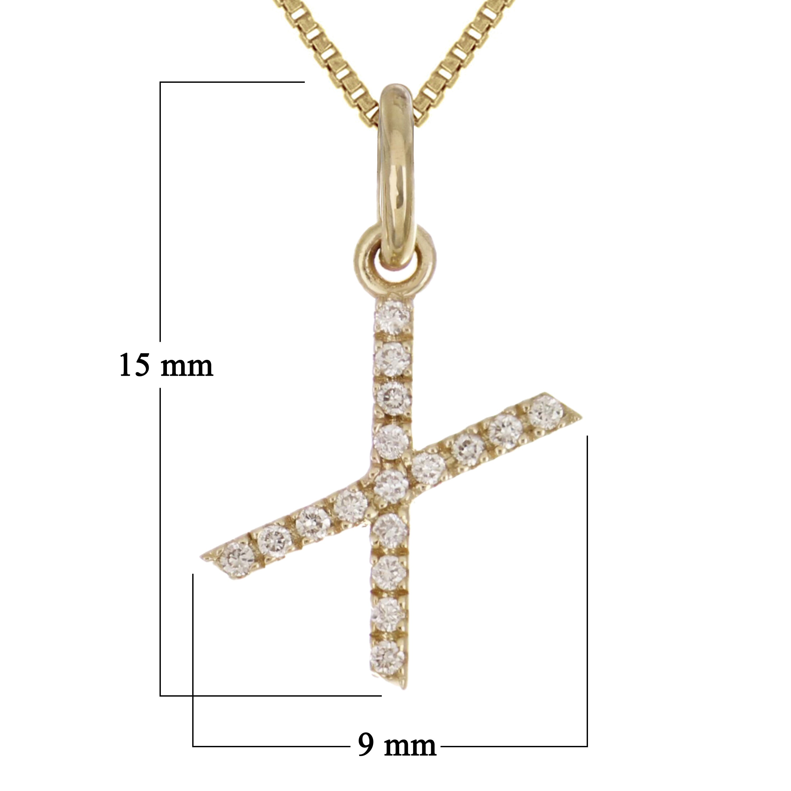 14k Yellow Gold Diamond Initial Letter X Charm Pendant Necklace 18" - Letter X,Yellow