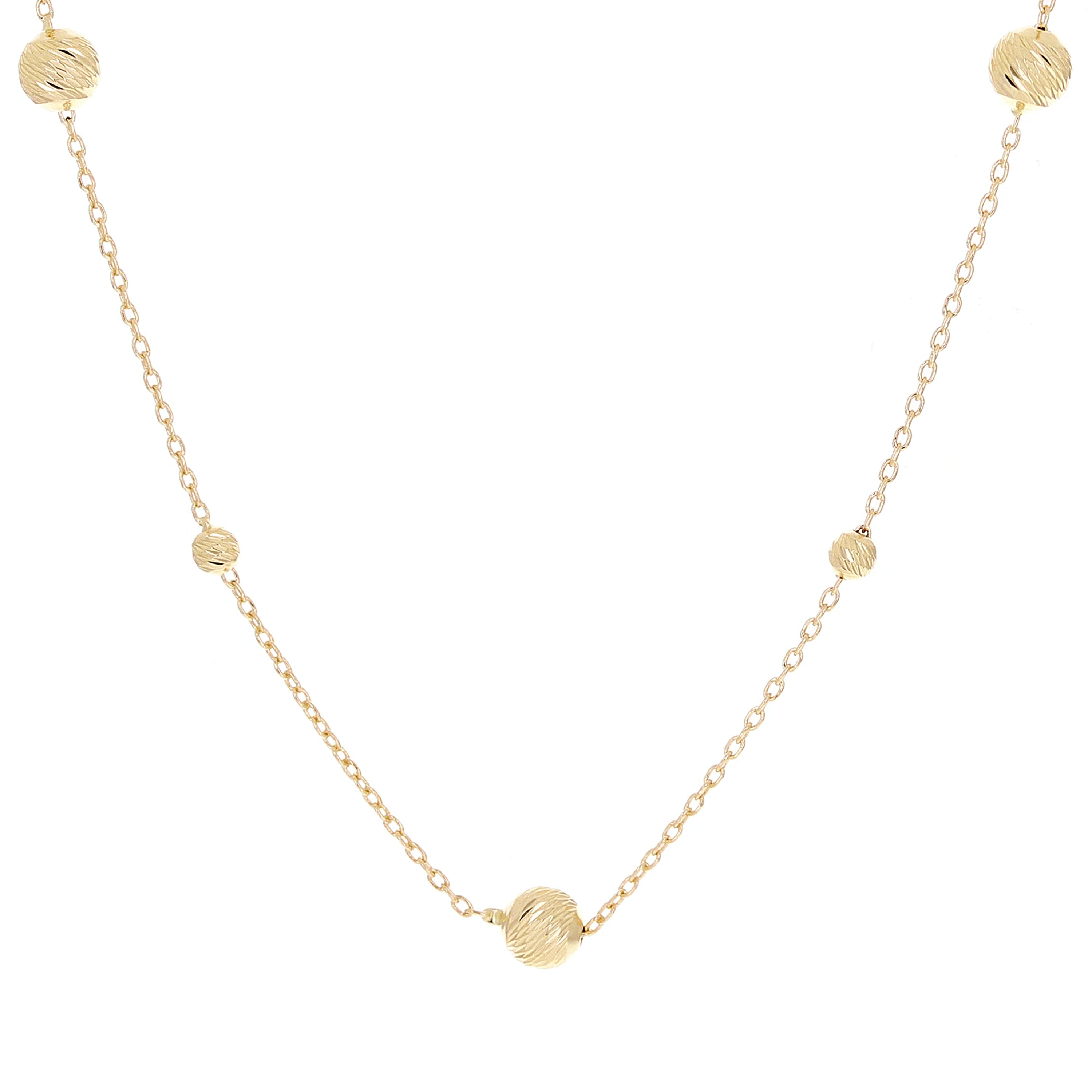 Italian 14k Yellow Gold Diamond Cut Ball Bead Station Necklace 18" 2.7 grams