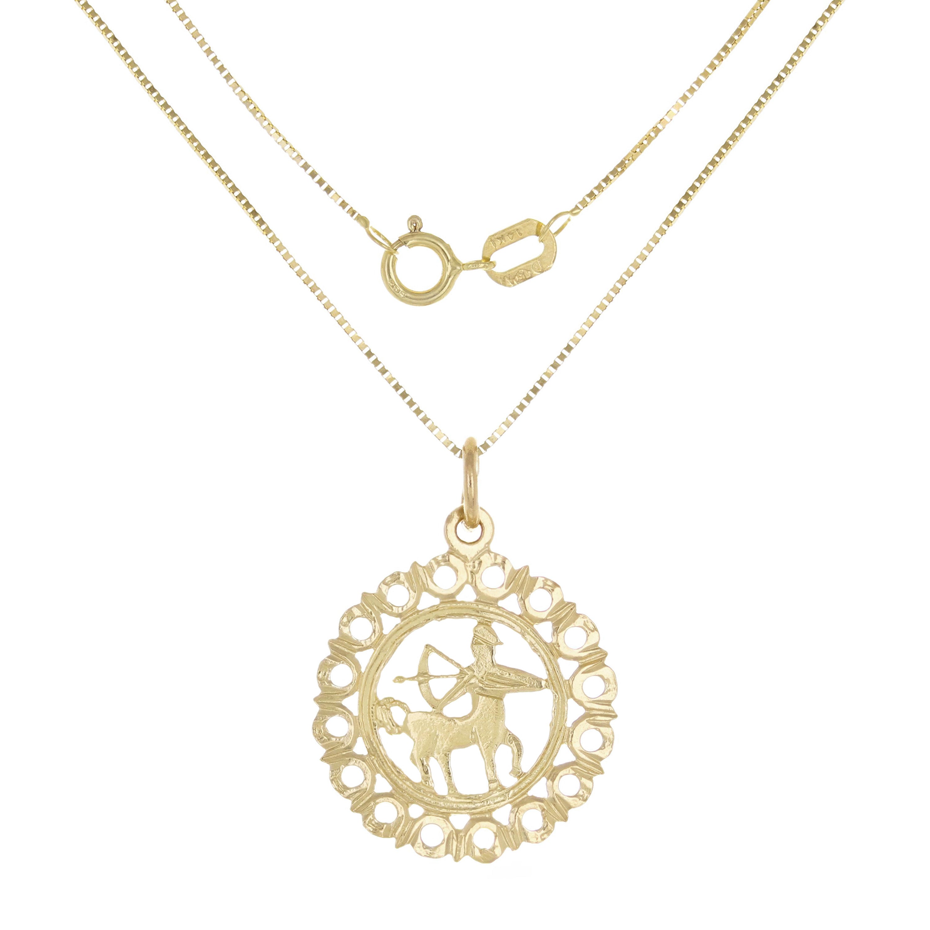 14k Yellow Gold Zodiac Sign Sagittarius Pendant Necklace 18" - Sagittarius,Yellow