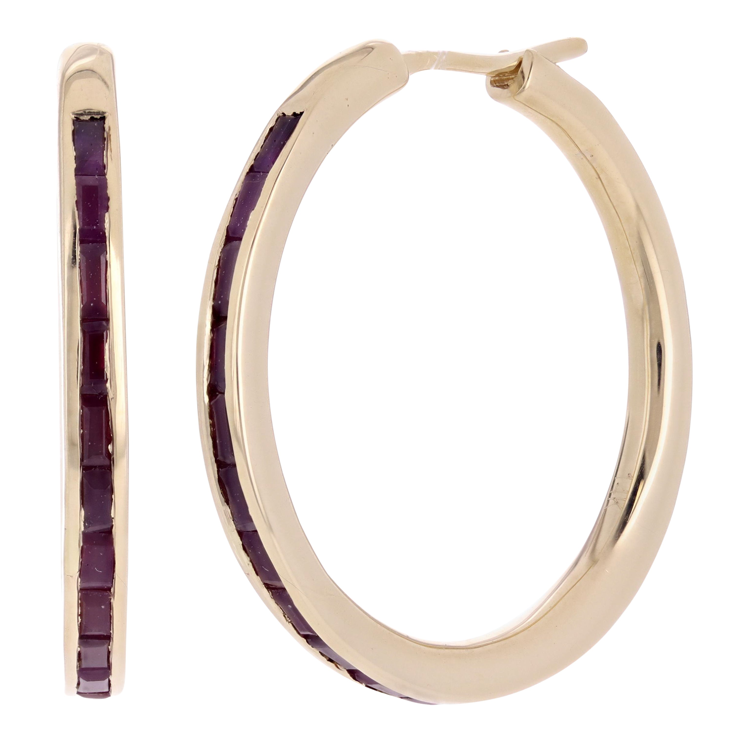 14k Yellow Gold Ruby Birthstone Eternity Hoop Earrings