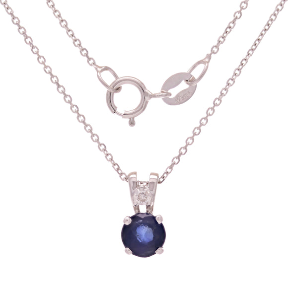 14k White Gold 0.05ctw Sapphire & Diamond 2-Stone Anniversary Pendant Necklace