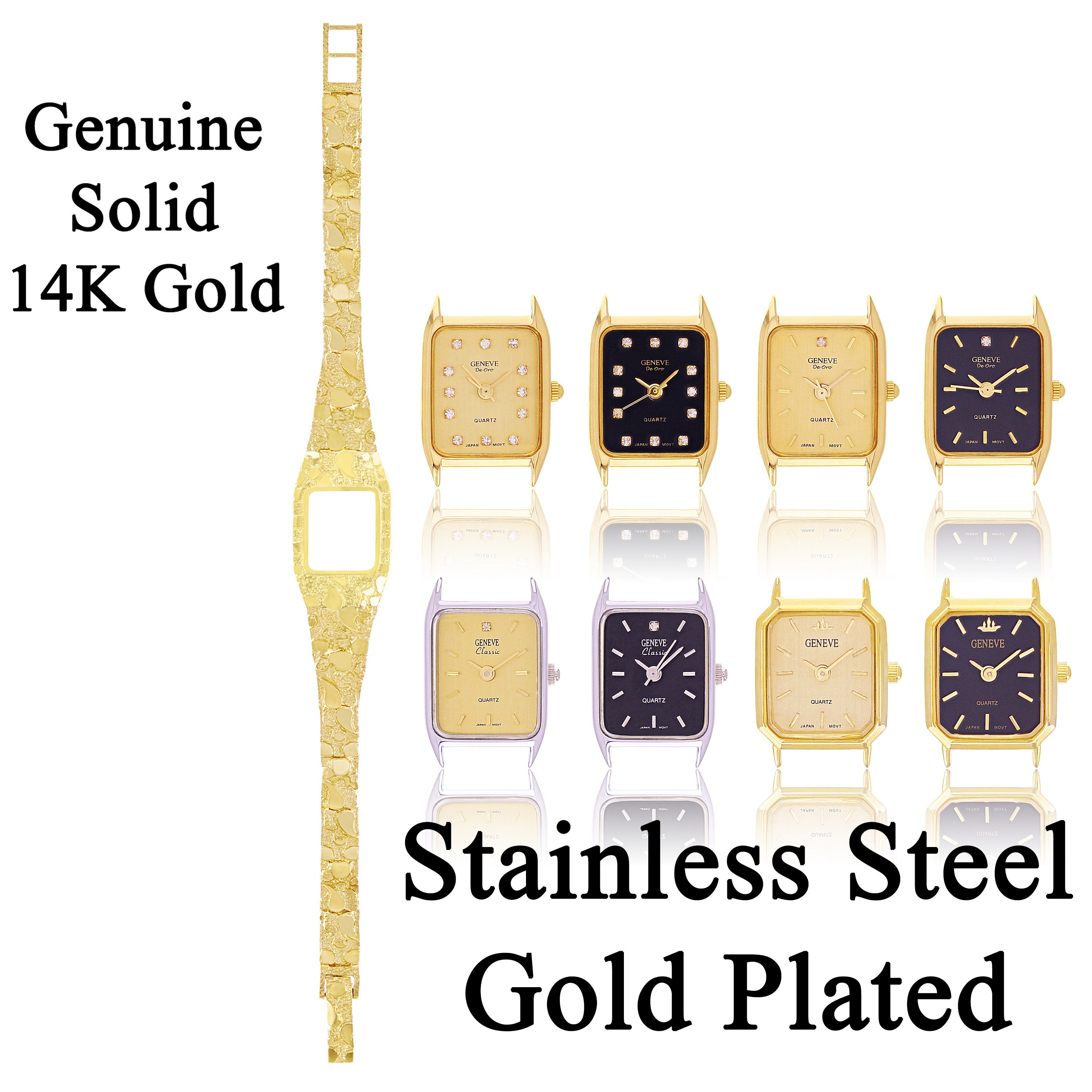 Women's 14k Yellow Gold Nugget Bracelet Wrist Band Geneve Diamond Watch 6.5"