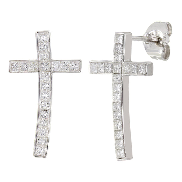 18k White Gold 0.65ctw Princess Diamond Cross Earrings