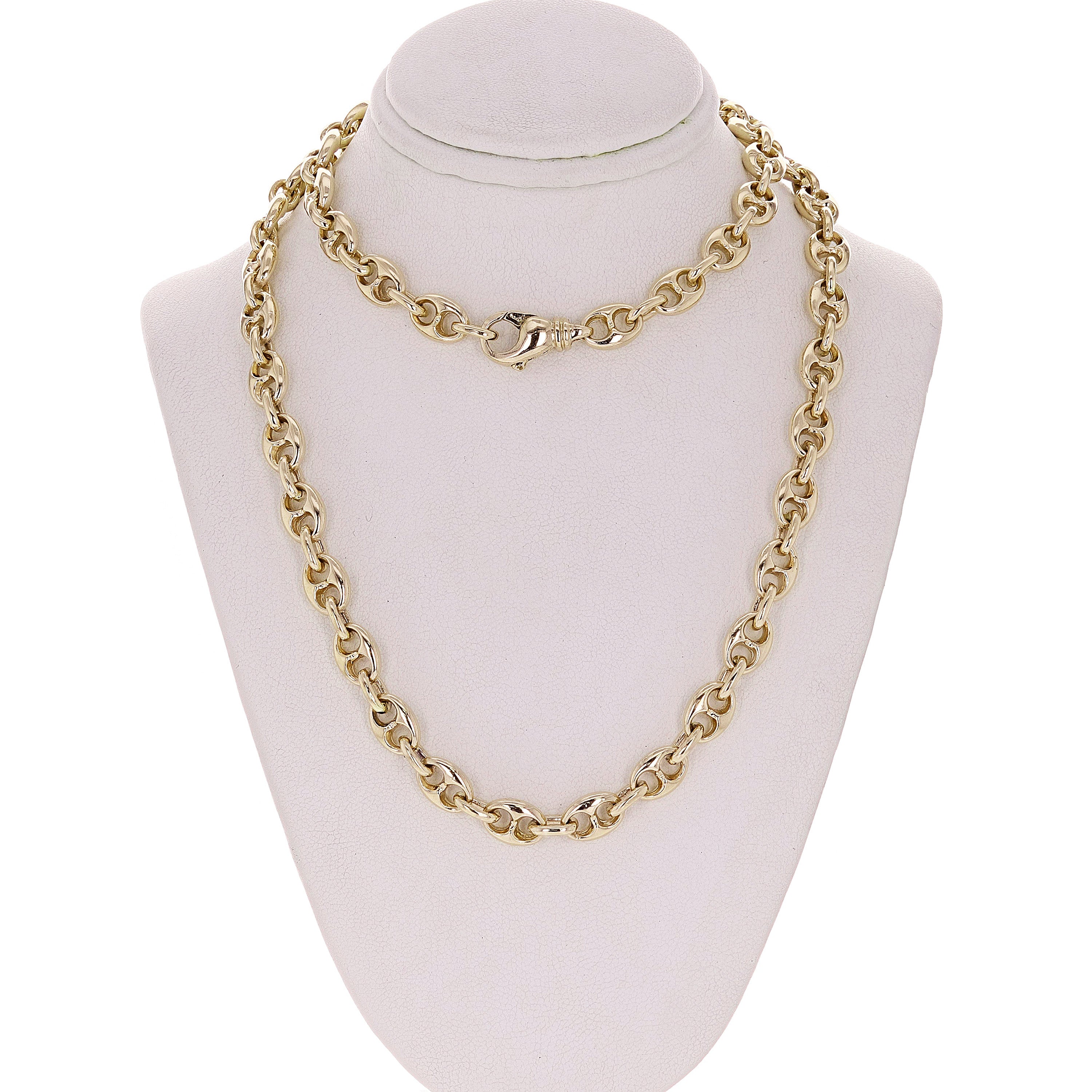 14k Yellow Gold Solid Handmade Link Puffed Mariner Necklace 20" 7.5mm 65.5 grams - 20" 65.5 grams