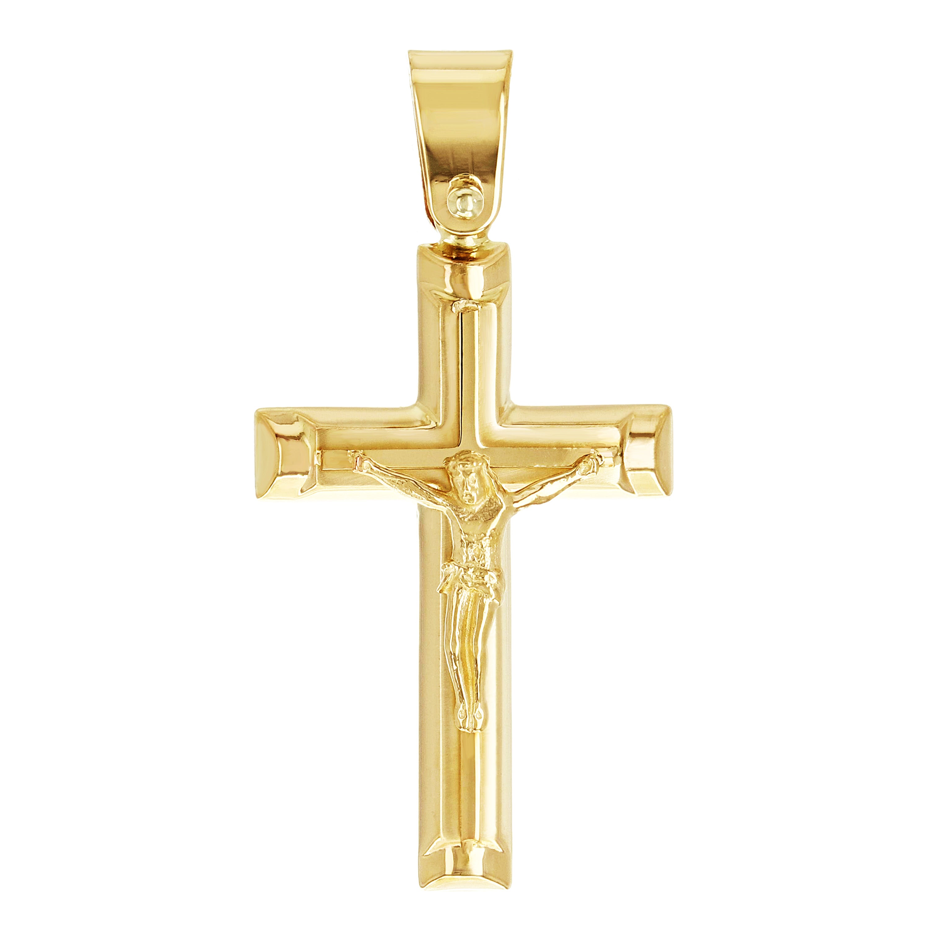 Italian 14k Yellow Gold Hollow 3D Jesus Crucifix Cross Pendant 1.5" 3.1 grams