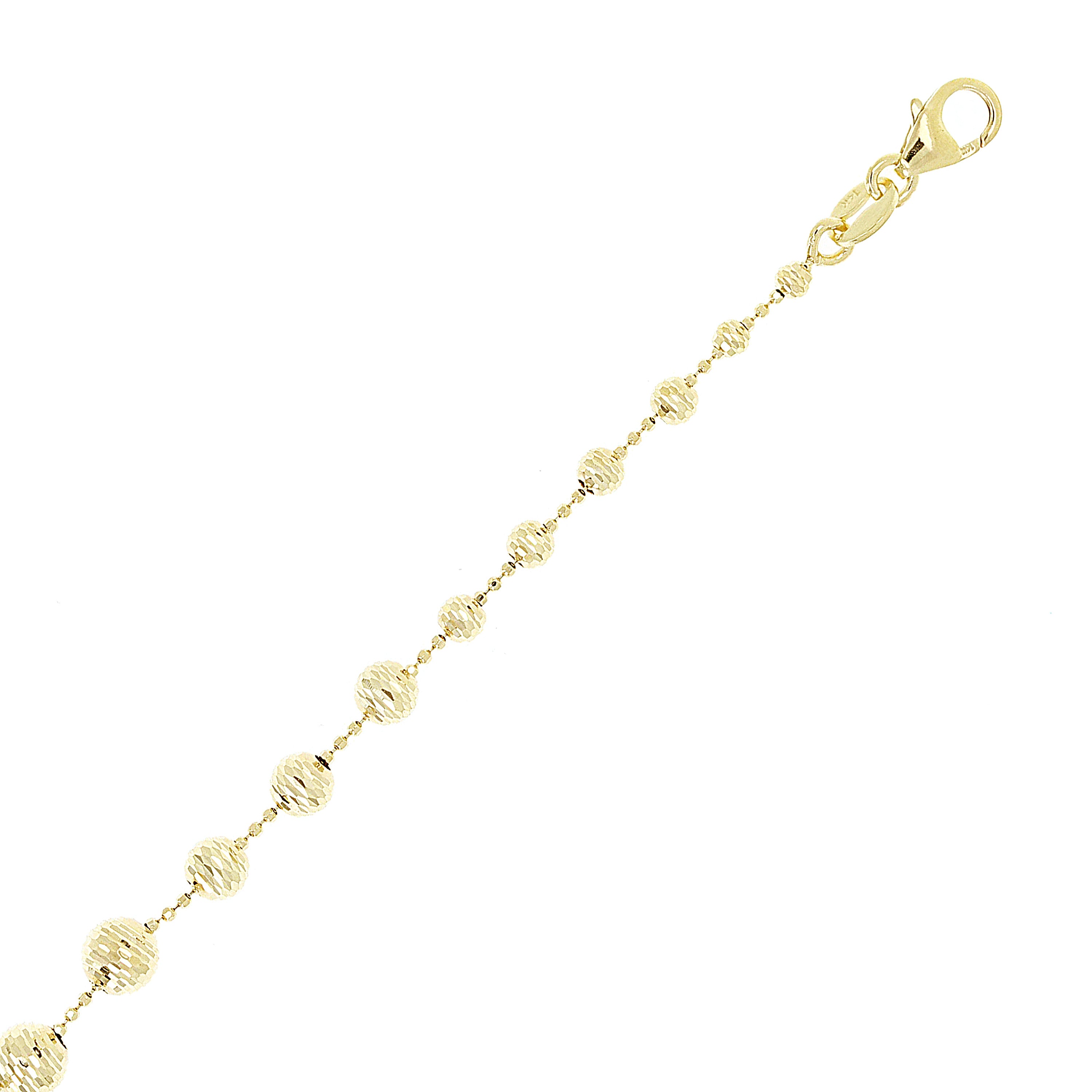 Italian 14k Yellow Gold Diamond Cut Graduated Ball Bead Bracelet 7-7.5" 2.6 grams