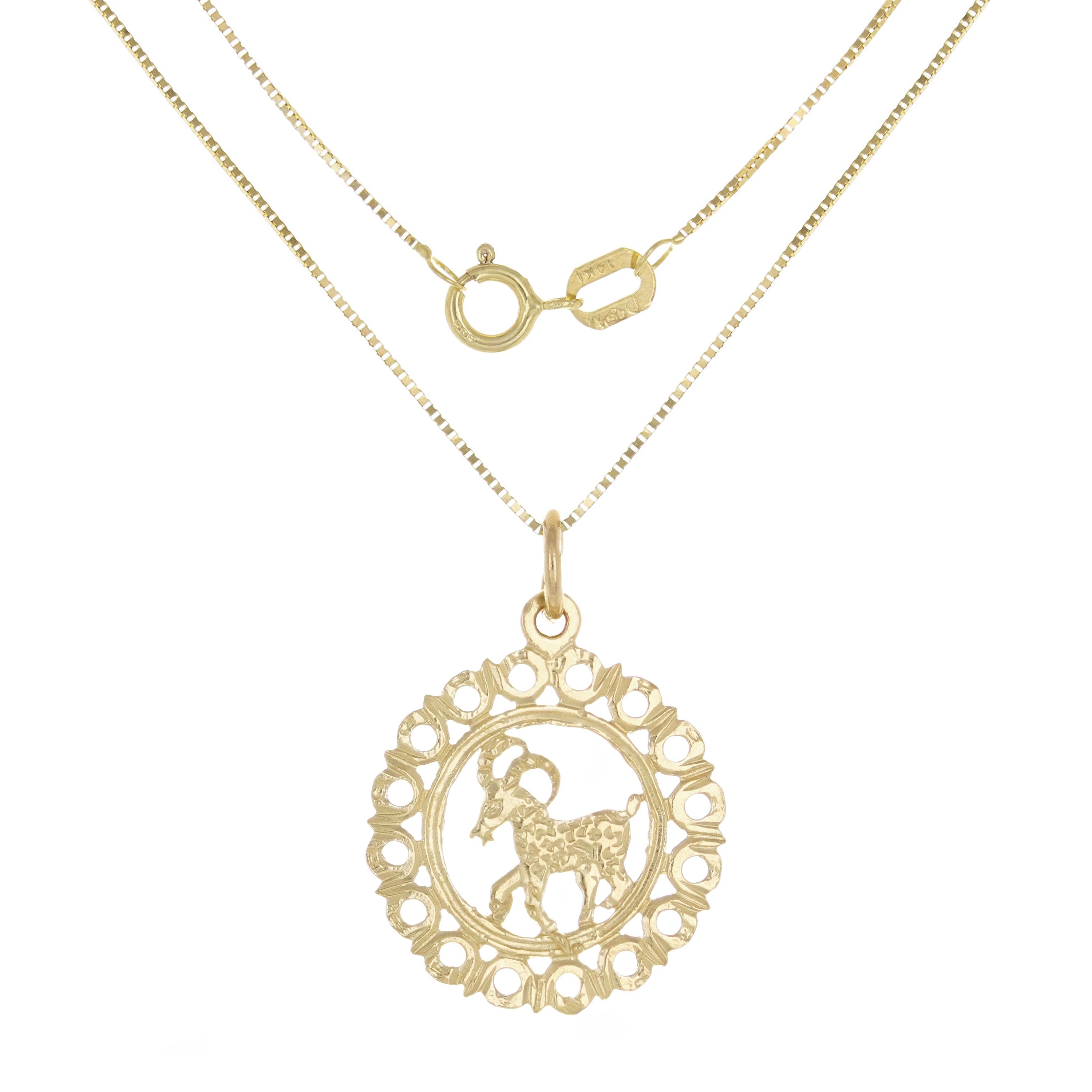 14k Yellow or White Gold ARIES Zodiac Sign Charm Pendant Necklace 18" - Aries,Yellow