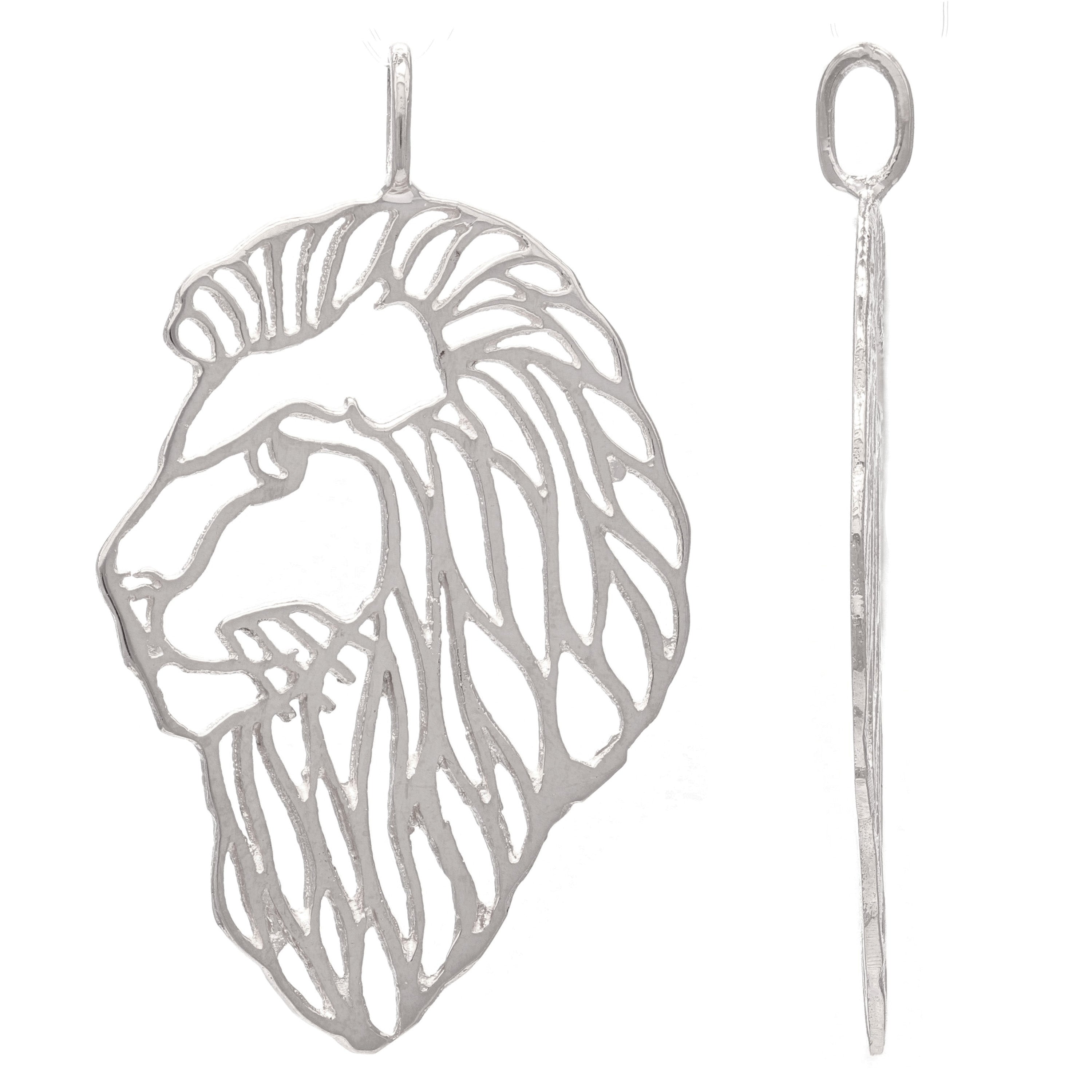 14k White Gold Lion Head Lion Face Charm Pendant 1.65" 3 grams - White
