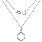 14k White Gold Diamond Initial Letter O Charm Pendant Necklace 18" - Letter O,White