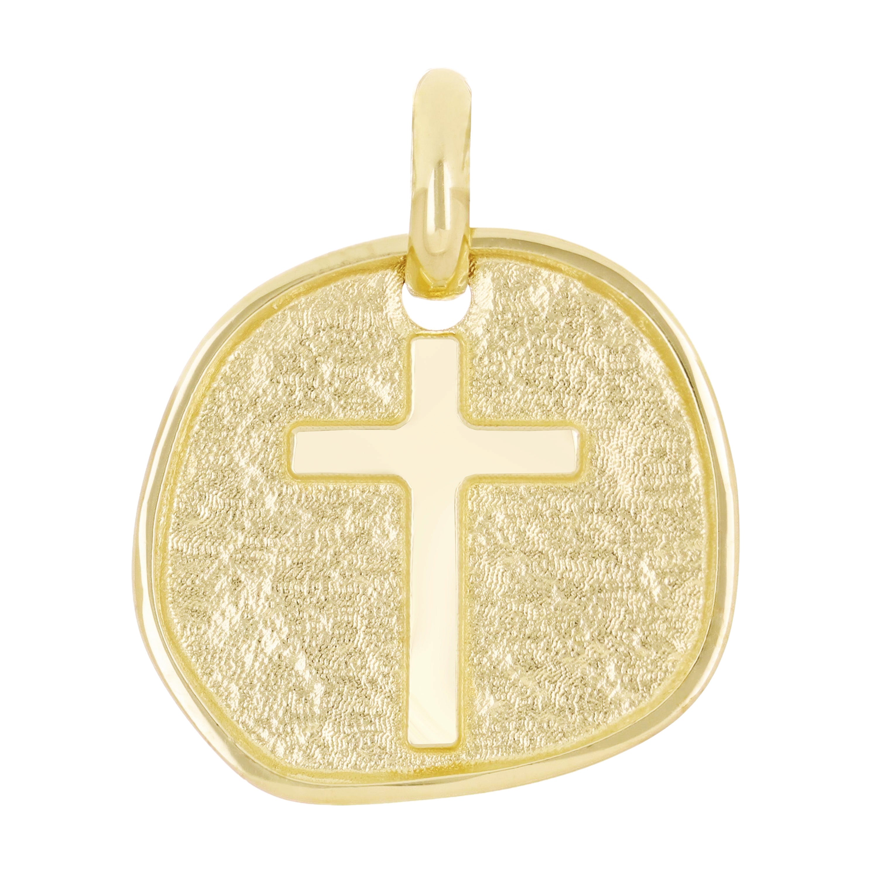 14k Yellow Gold Medallion Cross Religious Charm Pendant  4.7 grams