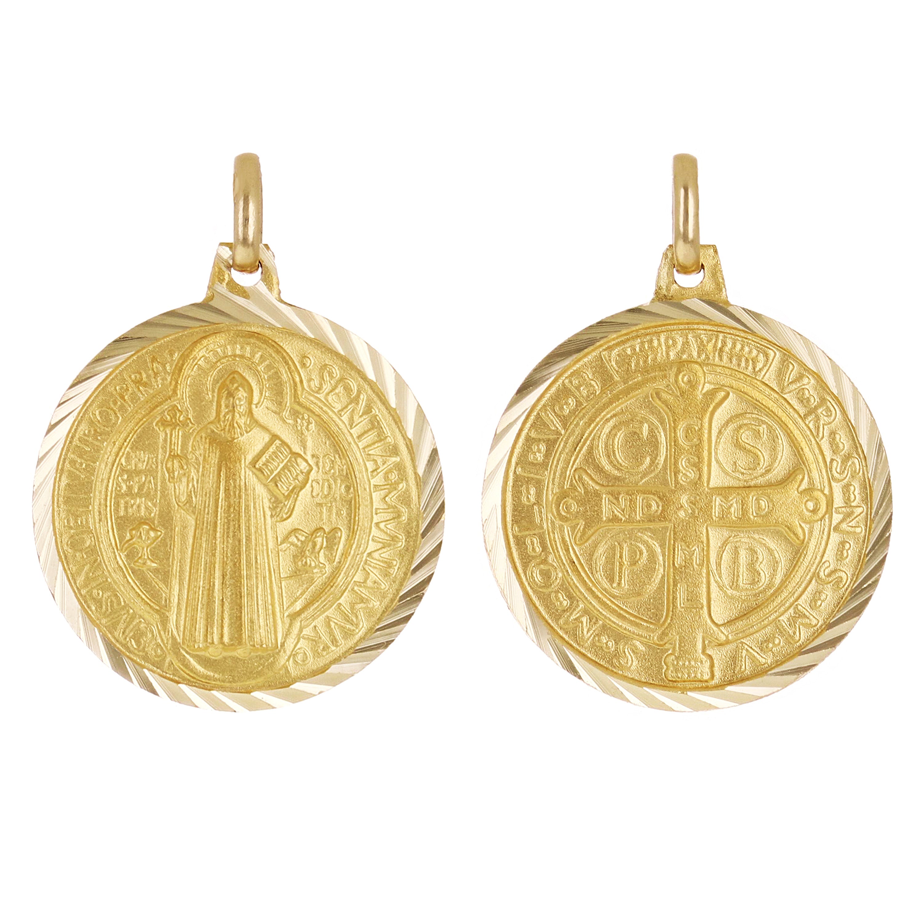 Italian 14k Yellow Gold Gold Saint Benedict Medal Charm Pendant 1.1" 3.3 grams - 1.1" 3.3 grams