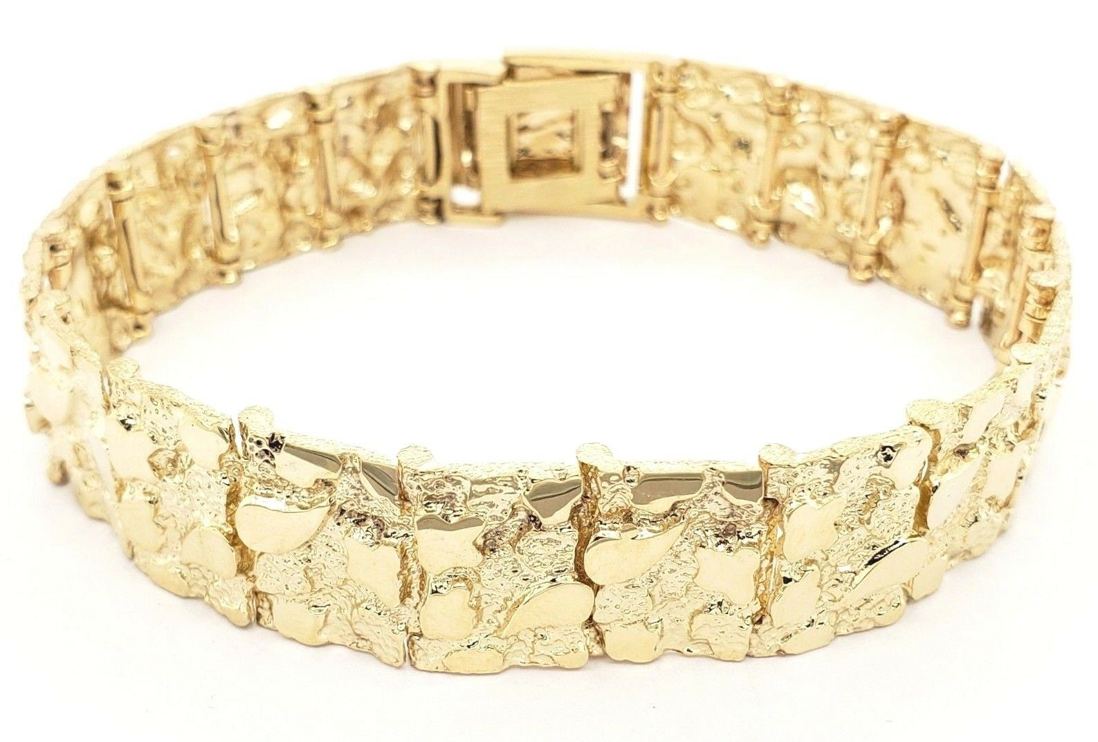 14k Yellow Gold Nugget Bracelet Adjustable 7.5" - 8" 15.5mm 39 grams
