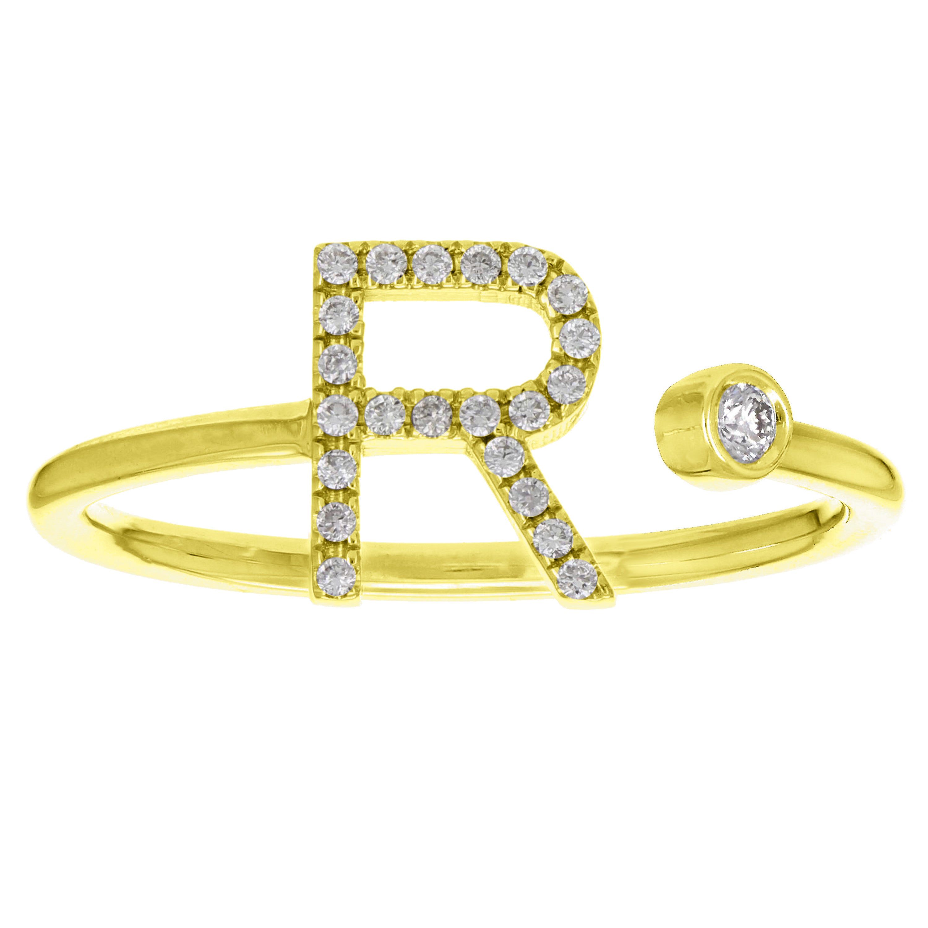 14k Yellow Gold Diamond Initial Letter R Ring Size 6 - Letter R,Yellow