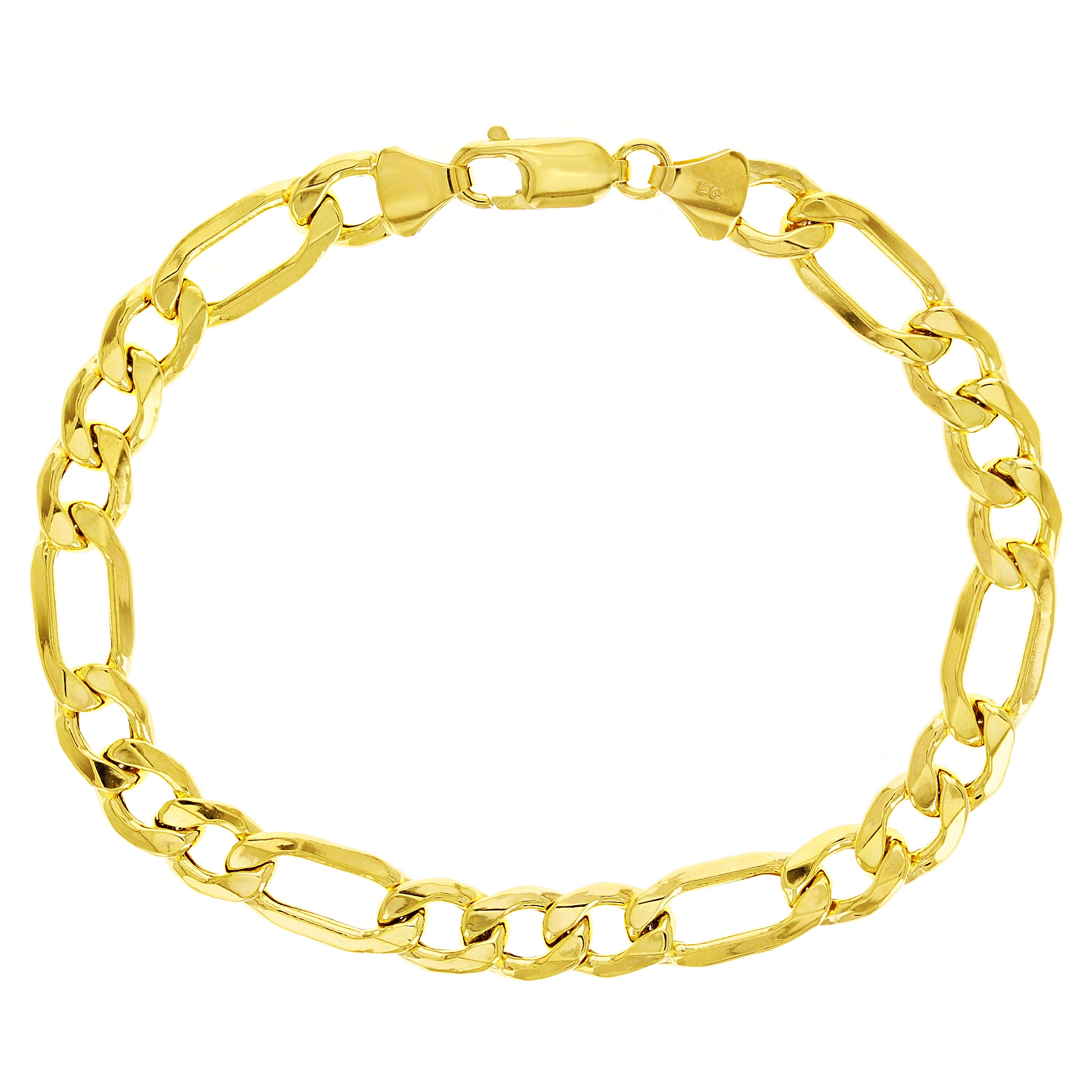 Italian 10k Yellow Gold Hollow Figaro Chain Bracelet 8" 7mm 6.2 grams - 8" 6.2 grams