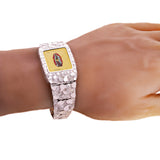925 Sterling Silver Nugget Link Band Geneve Guadalupe Diamond Watch 7-7.5" 44 grams - 7" 44 grams