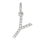 14k White Gold Diamond Initial Letter Y Charm Pendant - Letter Y,White