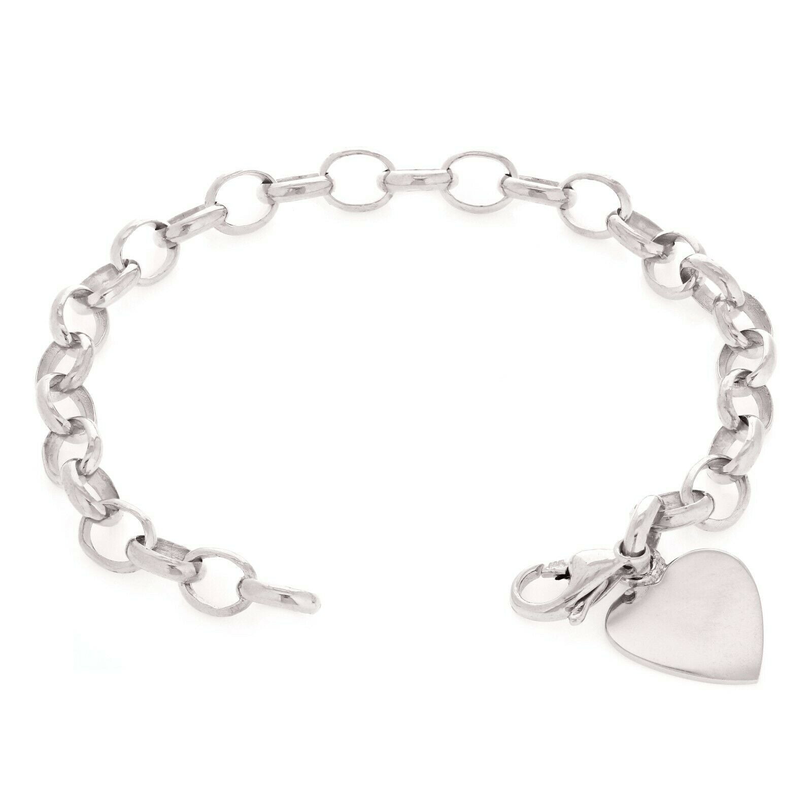 14k White Gold Rolo Link Chain Heart Charm Bracelet 7" 15.6 grams