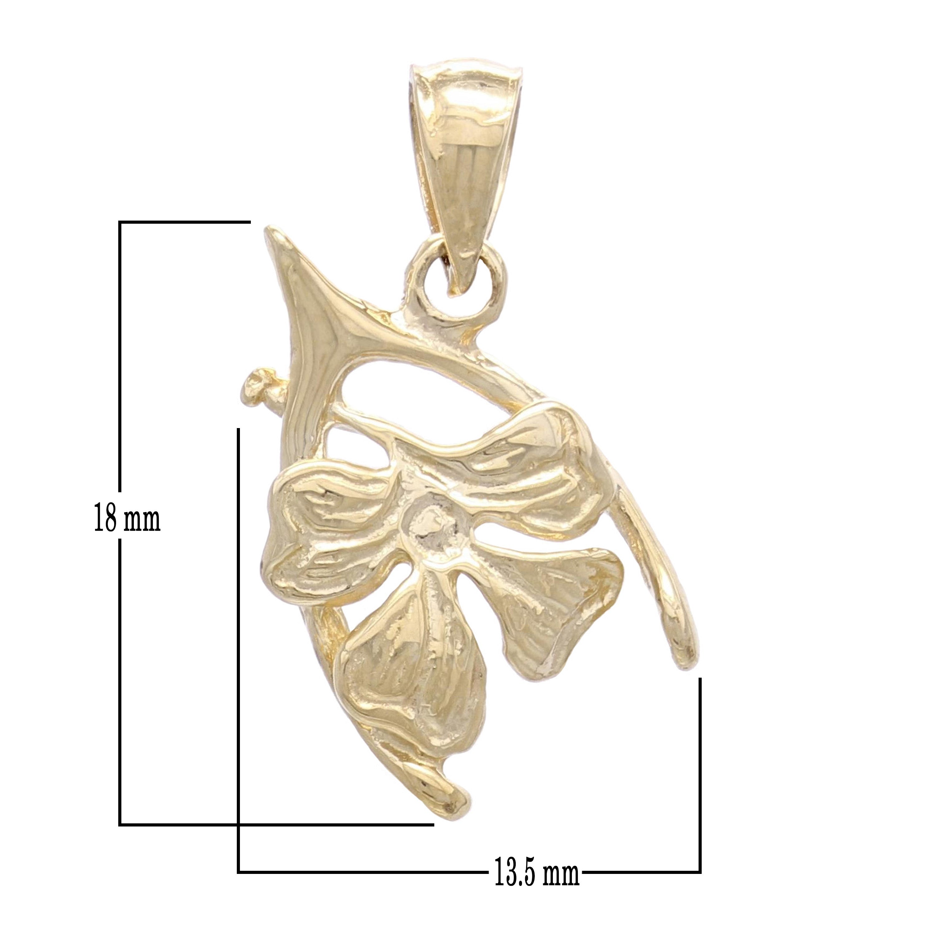14k Yellow Gold Wish Bone with Clover Lucky Pendant - Yellow