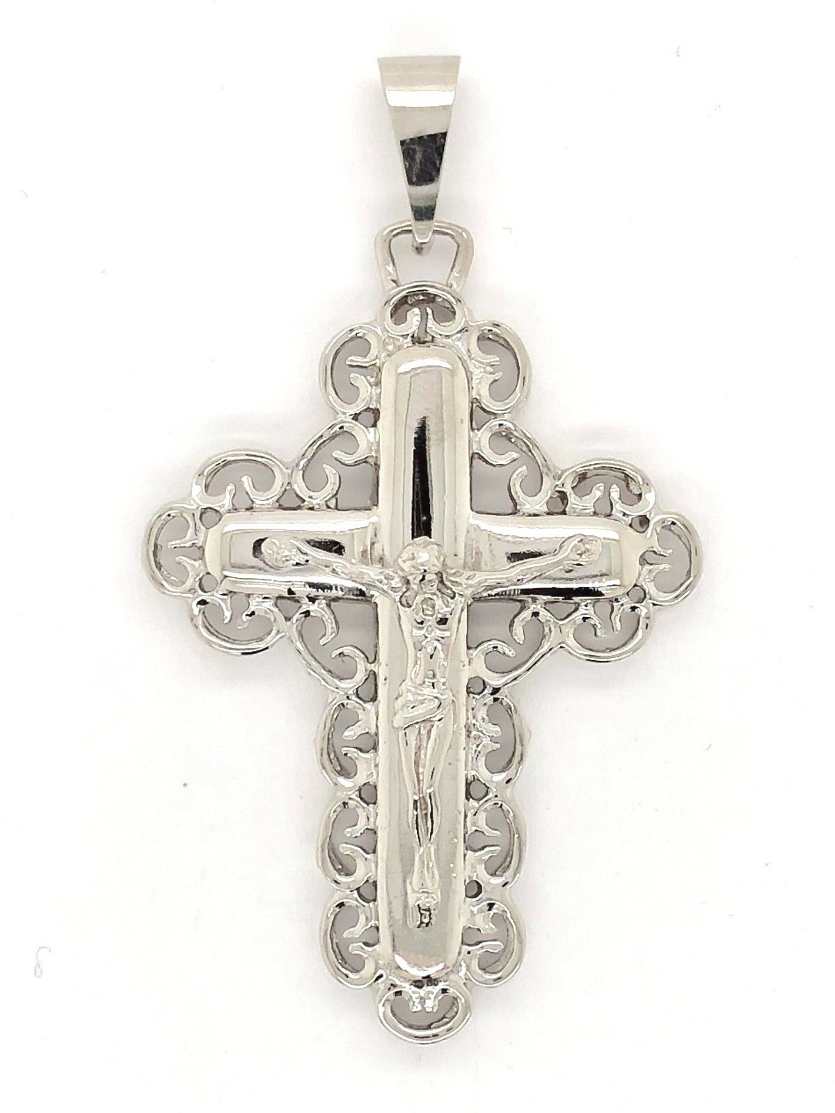 14k White Gold Jesus Christ Crucifix Cross Pendant Religious Charm 8.4 grams