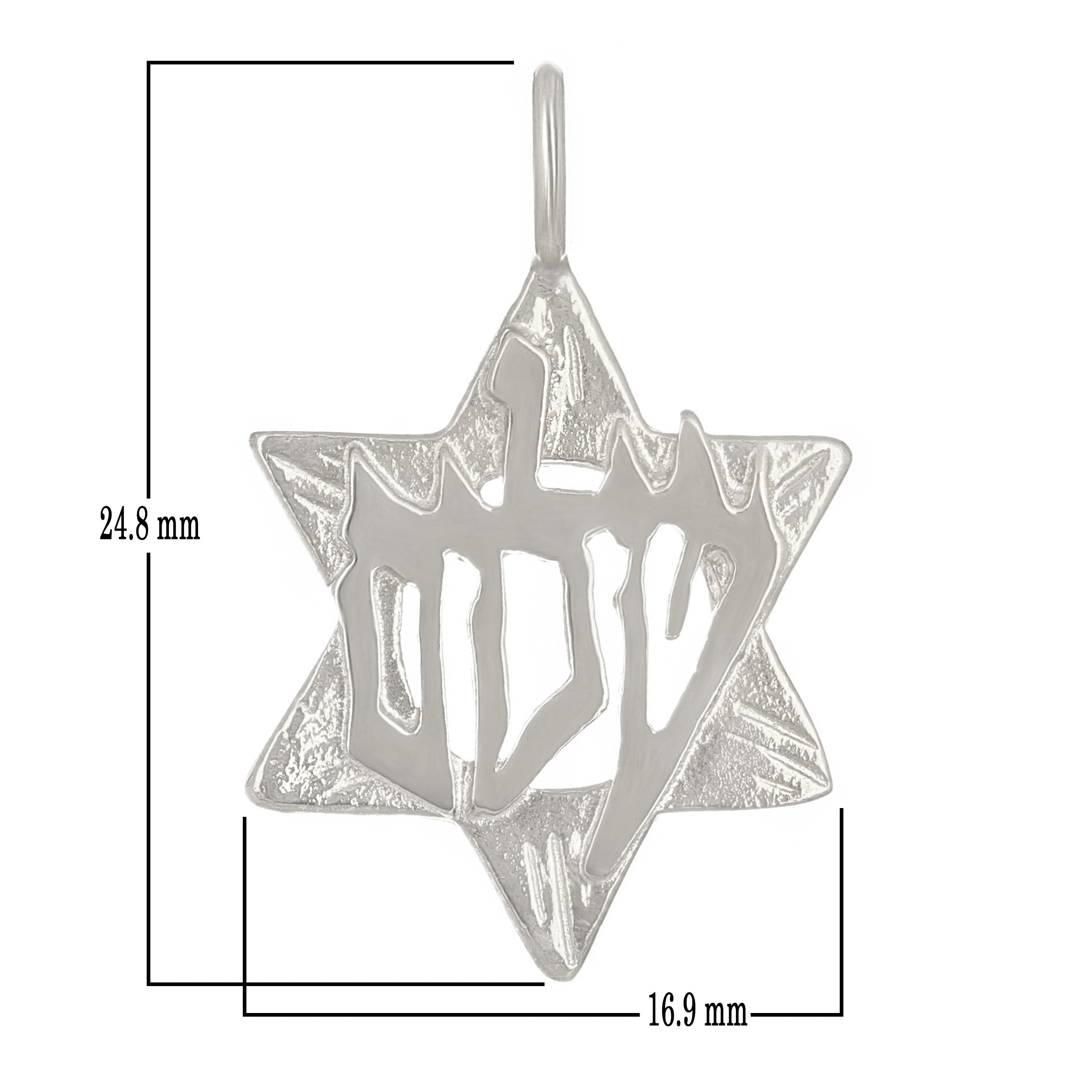 14k White Gold Peace Shalom Star of David Charm Pendant 1.7 grams - White