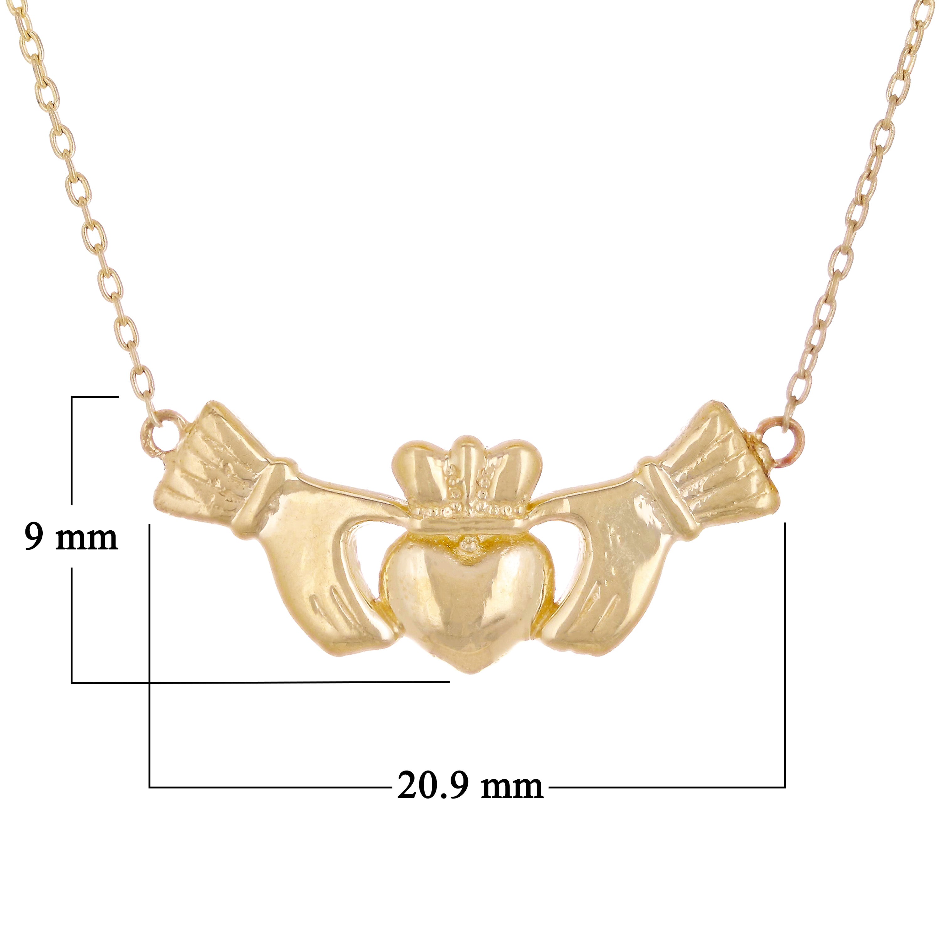 14k Yellow Gold Irish Claddagh Pendant Necklace 20" 3.1 grams - Yellow