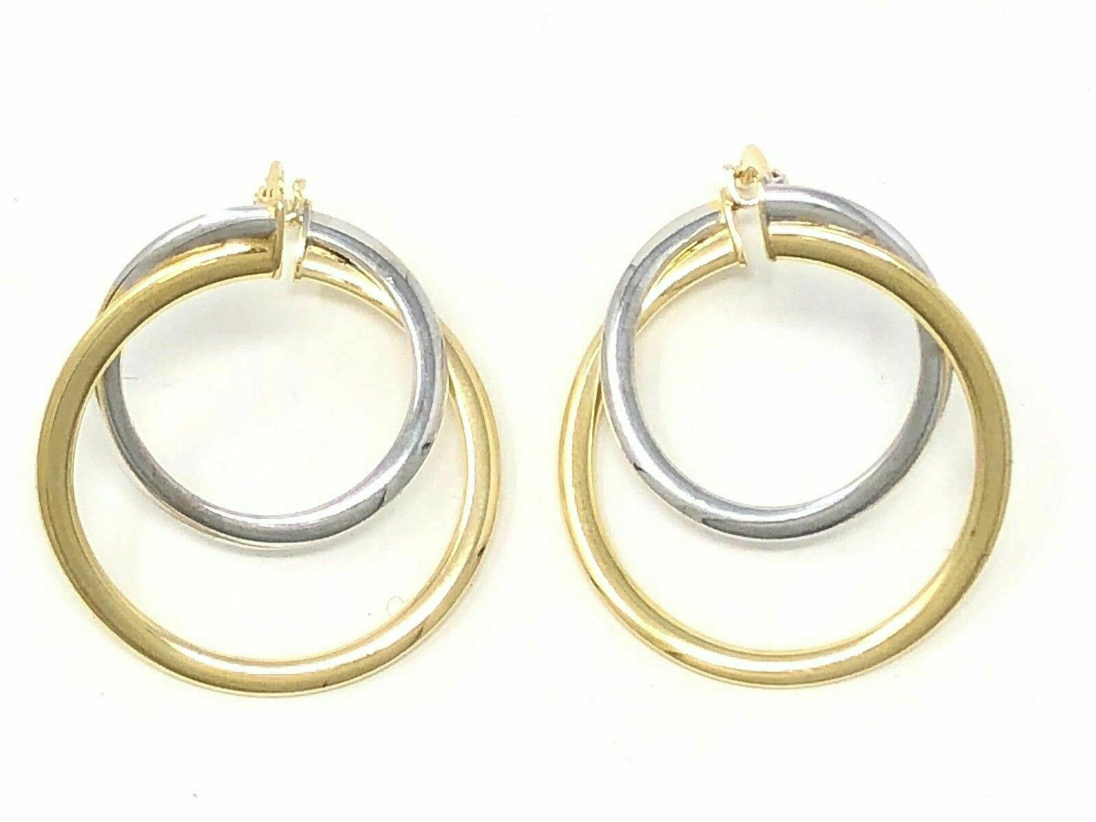 Italian 14k Two Tone Gold Double Round Spiral Earrings 1" 2.2 grams