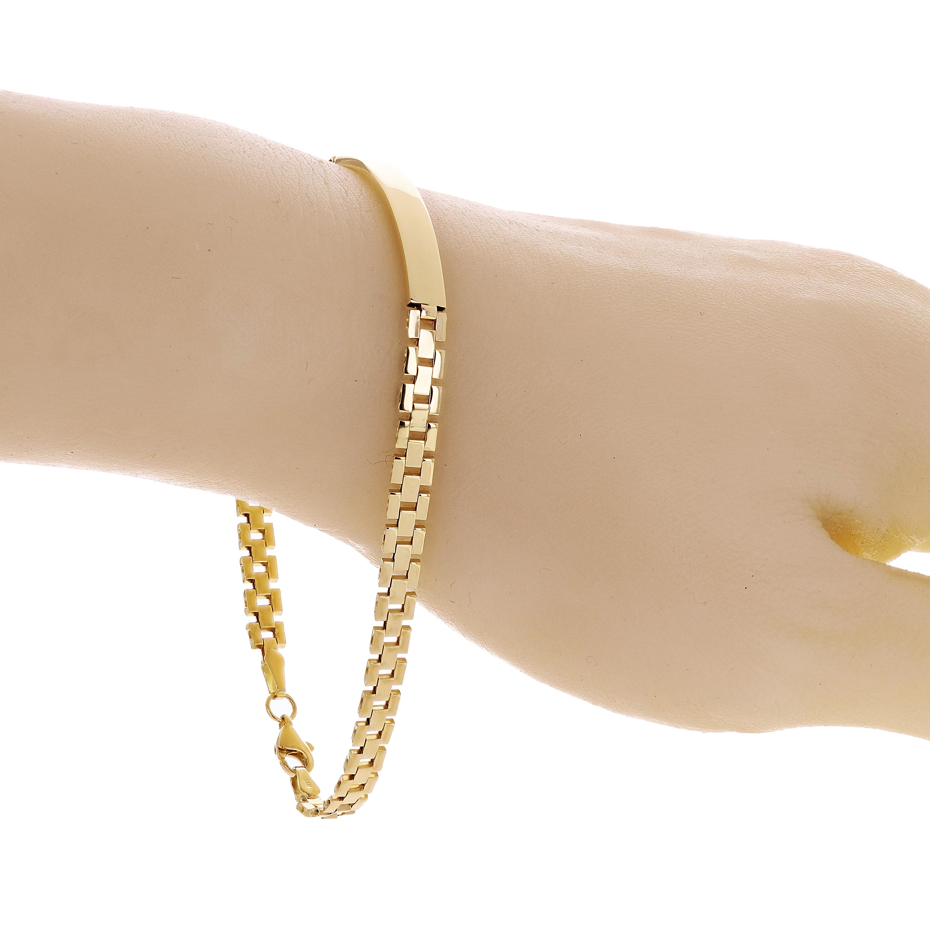 Italian 14k Yellow Gold Engravable Panther Link ID Bracelet 8.5" 5mm 7.7 grams