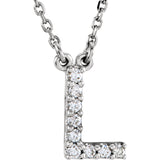 14k White Gold Diamond Initial Letter L Alphabet Rolo Pendant Necklace 18" - Letter L,White