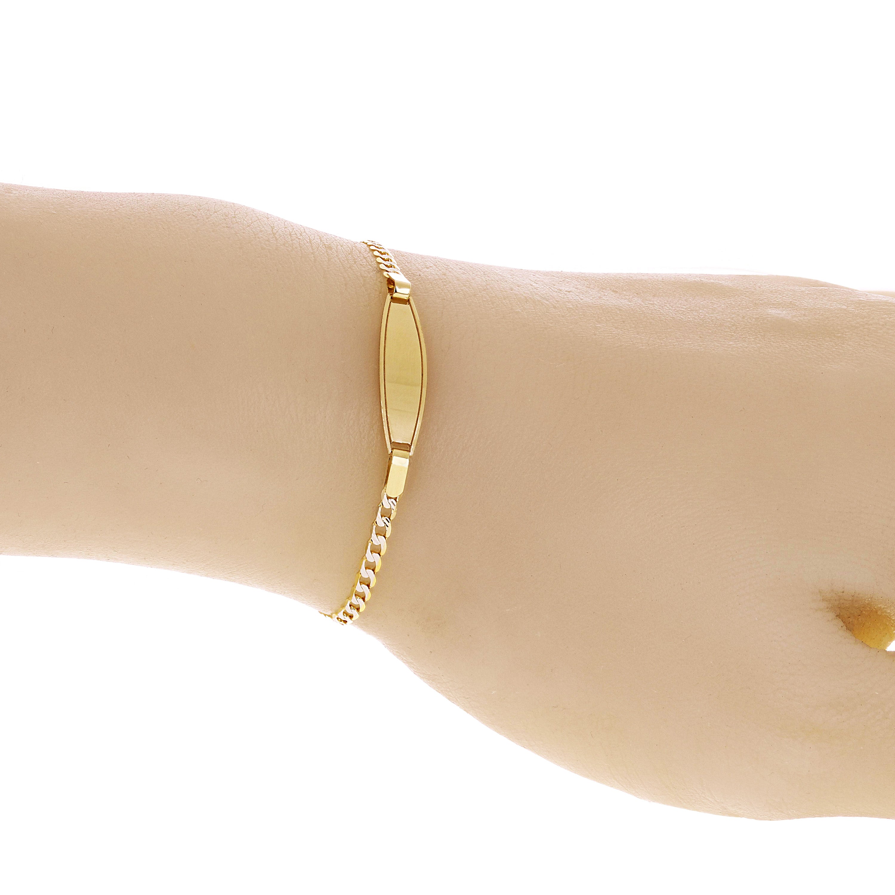 Italian 14k Two Tone Gold Engravable Baby Kids ID Cuban Bracelet 5.5" 2 grams