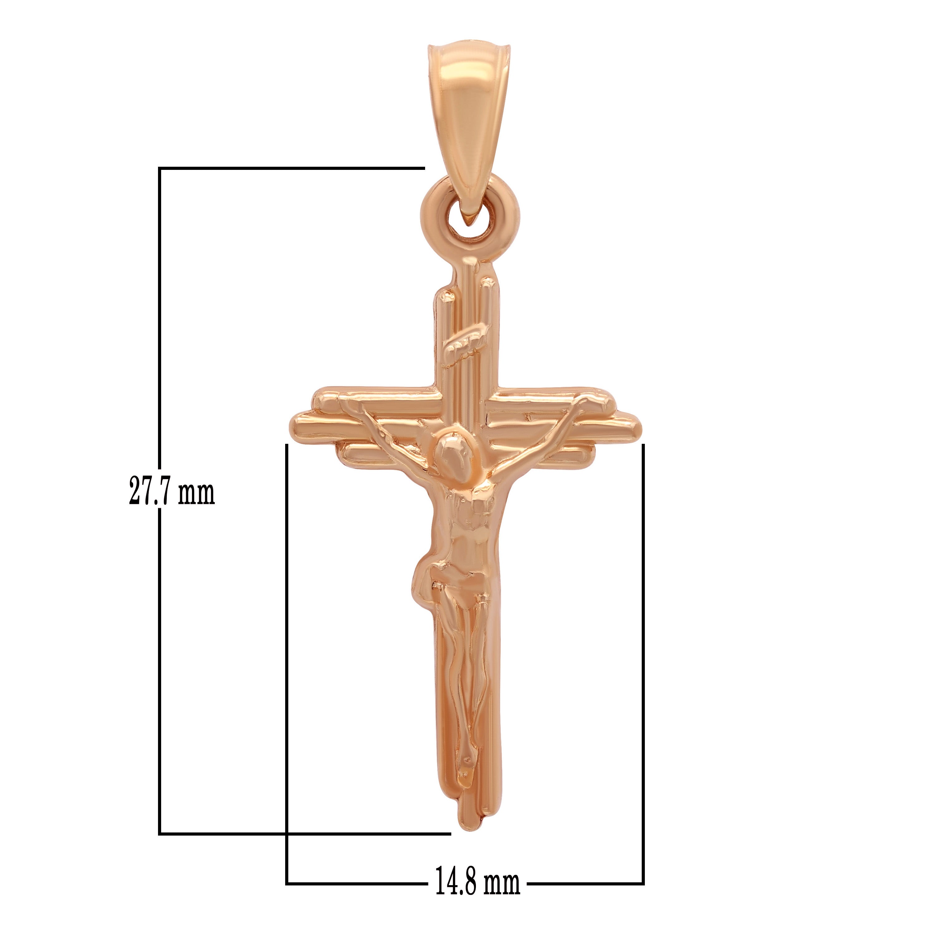 14k Rose Gold Jesus Christ Crucifix Cross Religious Charm Pendant 1.3" 1.9 grams - Rose