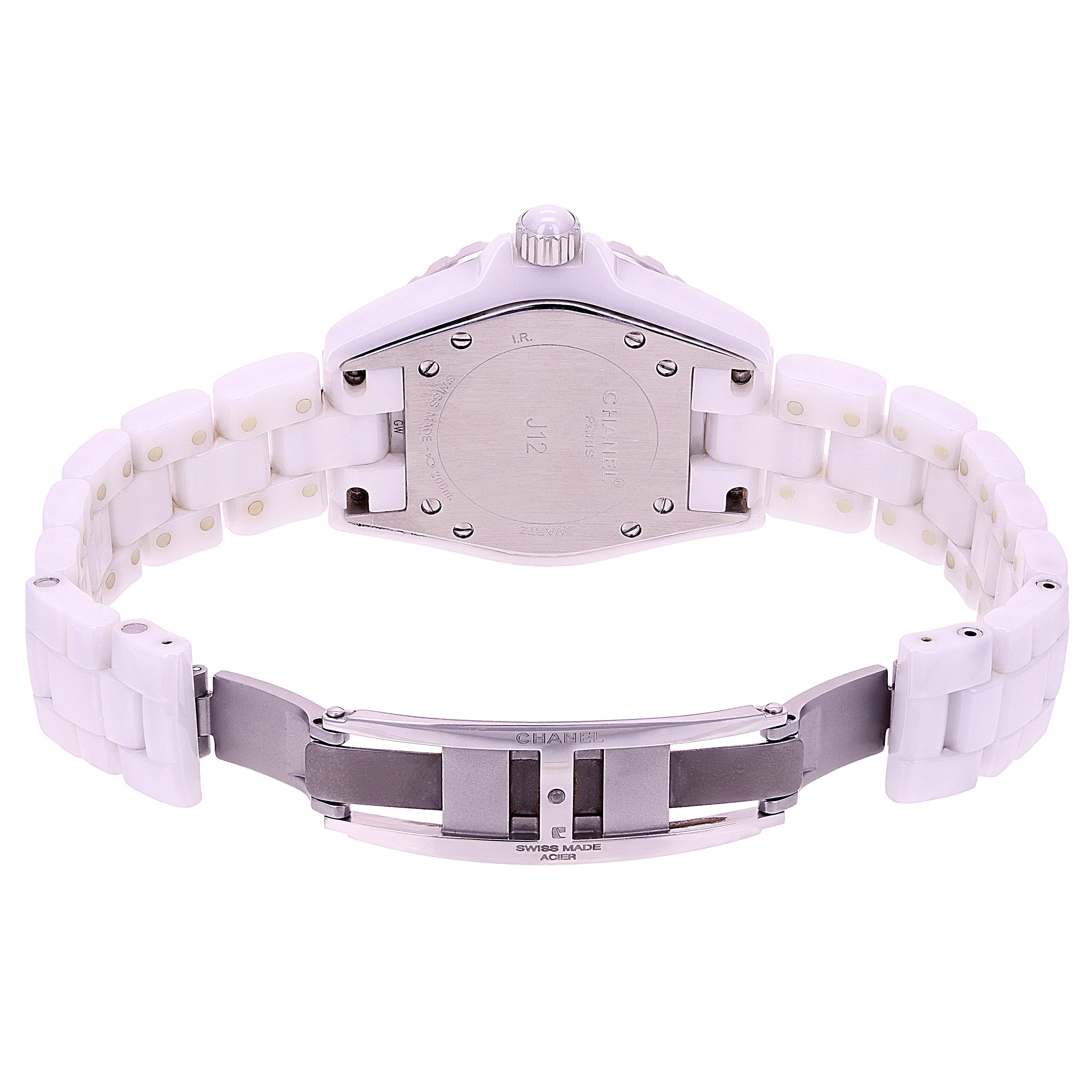 Chanel J12 33mm H0968 Date Ceramic Quartz White Dial Ladies Watch