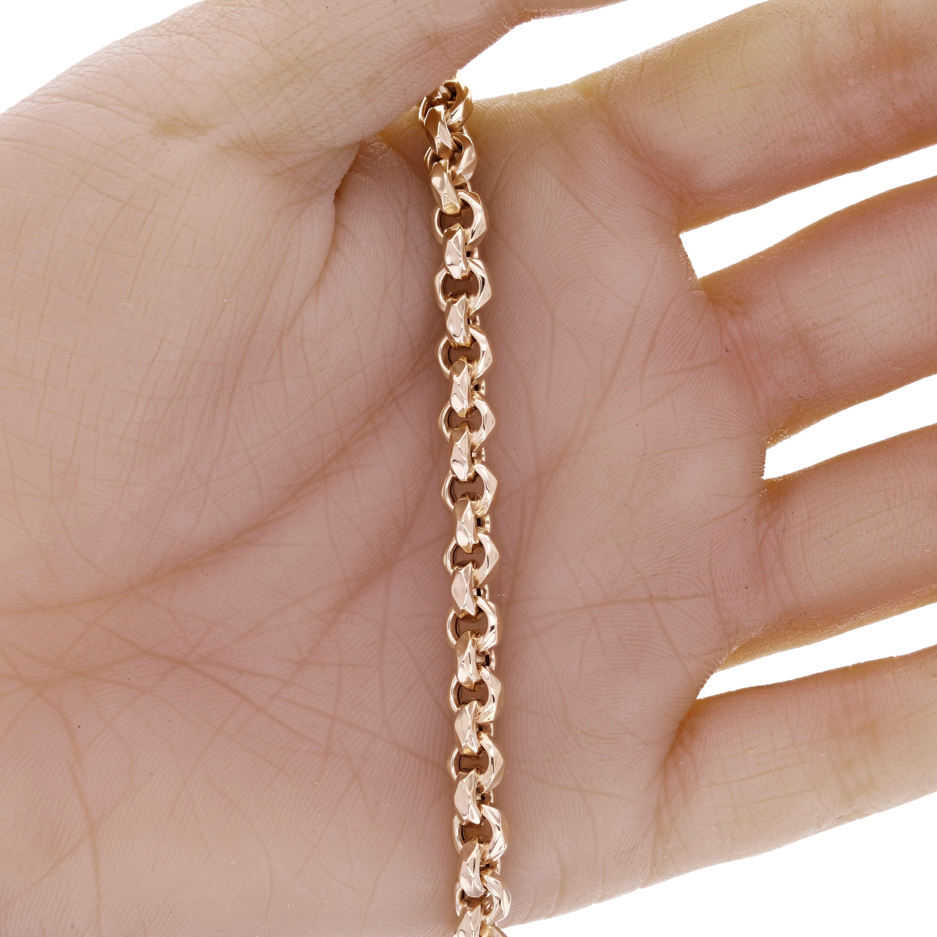 Italian 14k Yellow Gold Semi- Hollow Rolo Link Charm Bracelet 7.75" 6.3mm 7.4g