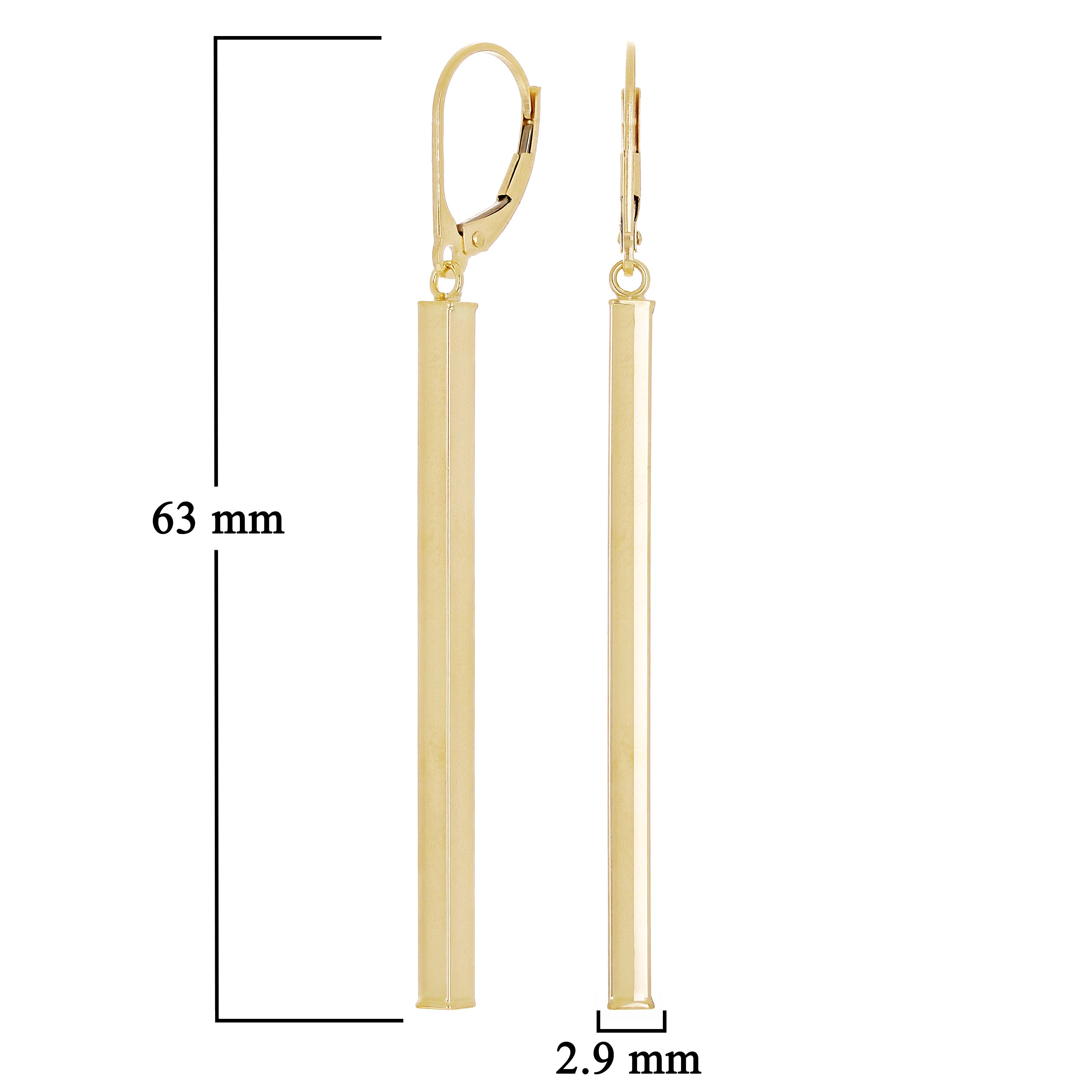 Italian 14k Yellow Gold Square Vertical Bar Dangle Drop Earrings 2.5" 2.9mm 2.4g
