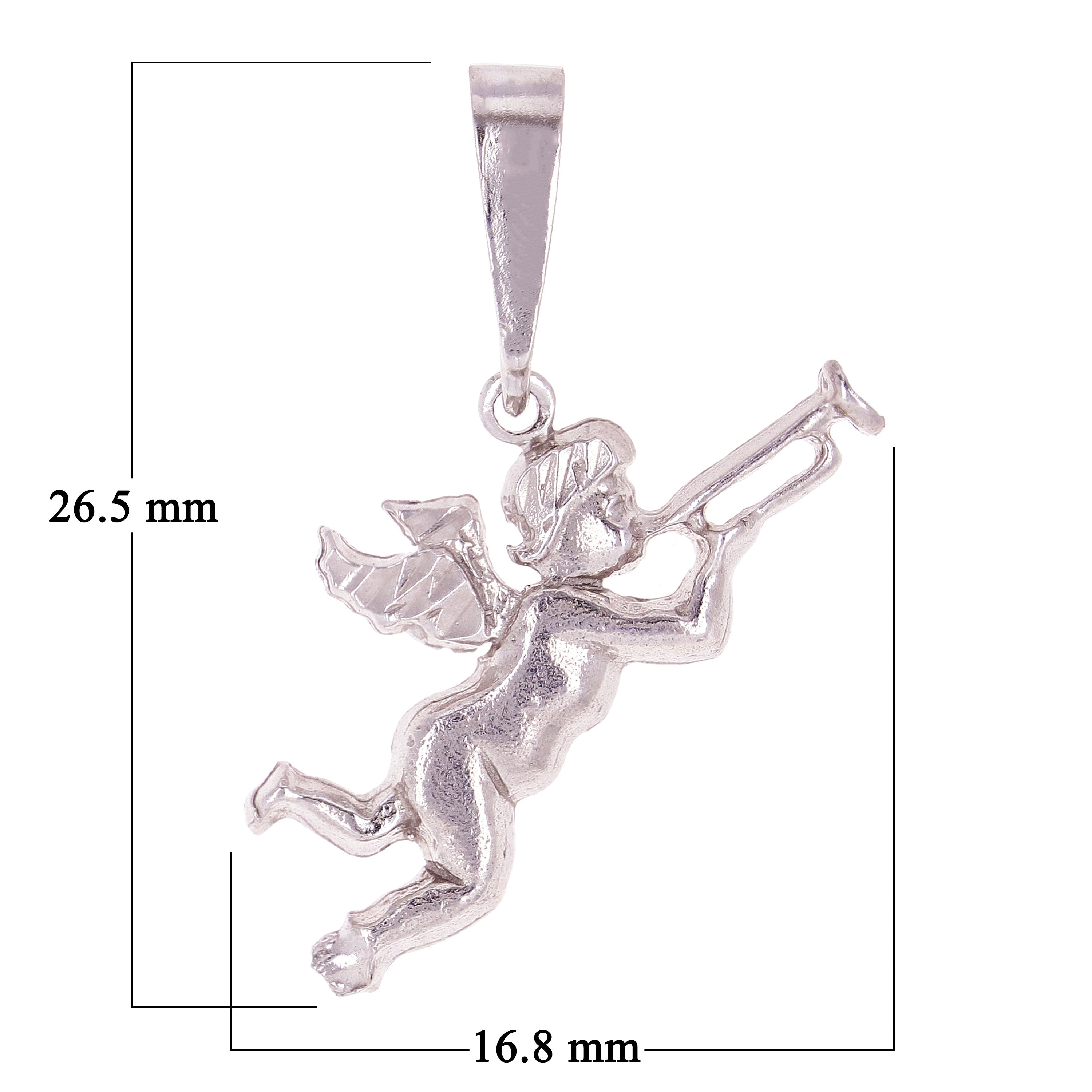 14k White Gold Baby Angel Playing Trumpet Horn Charm Pendant 1.2 grams