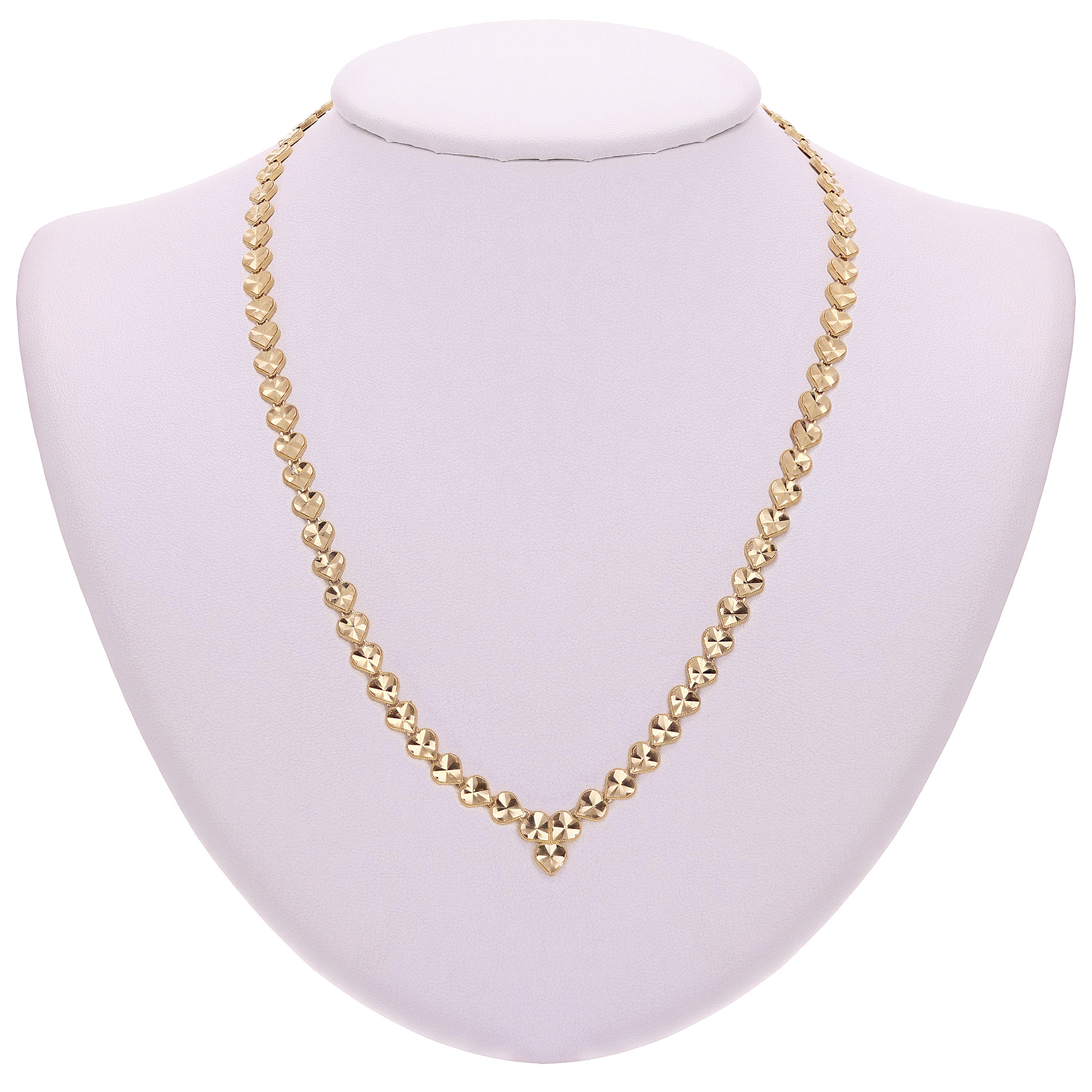 14k Yellow Gold V Shape Diamond Cut Heart Link Necklace 18" 6mm 16.7 grams - 18"