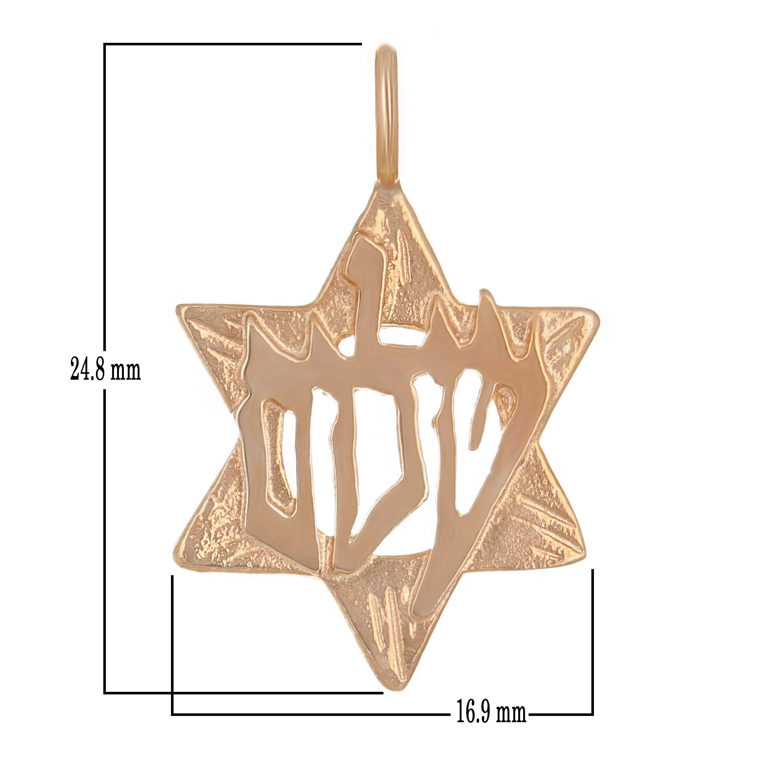 14k Rose Gold Peace Shalom Star of David Charm Pendant 1.7 grams - Rose