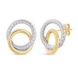 Italian 14k Yellow & White Gold Small Double Shiny Eternity Circle Stud Earrings - Double Eternity