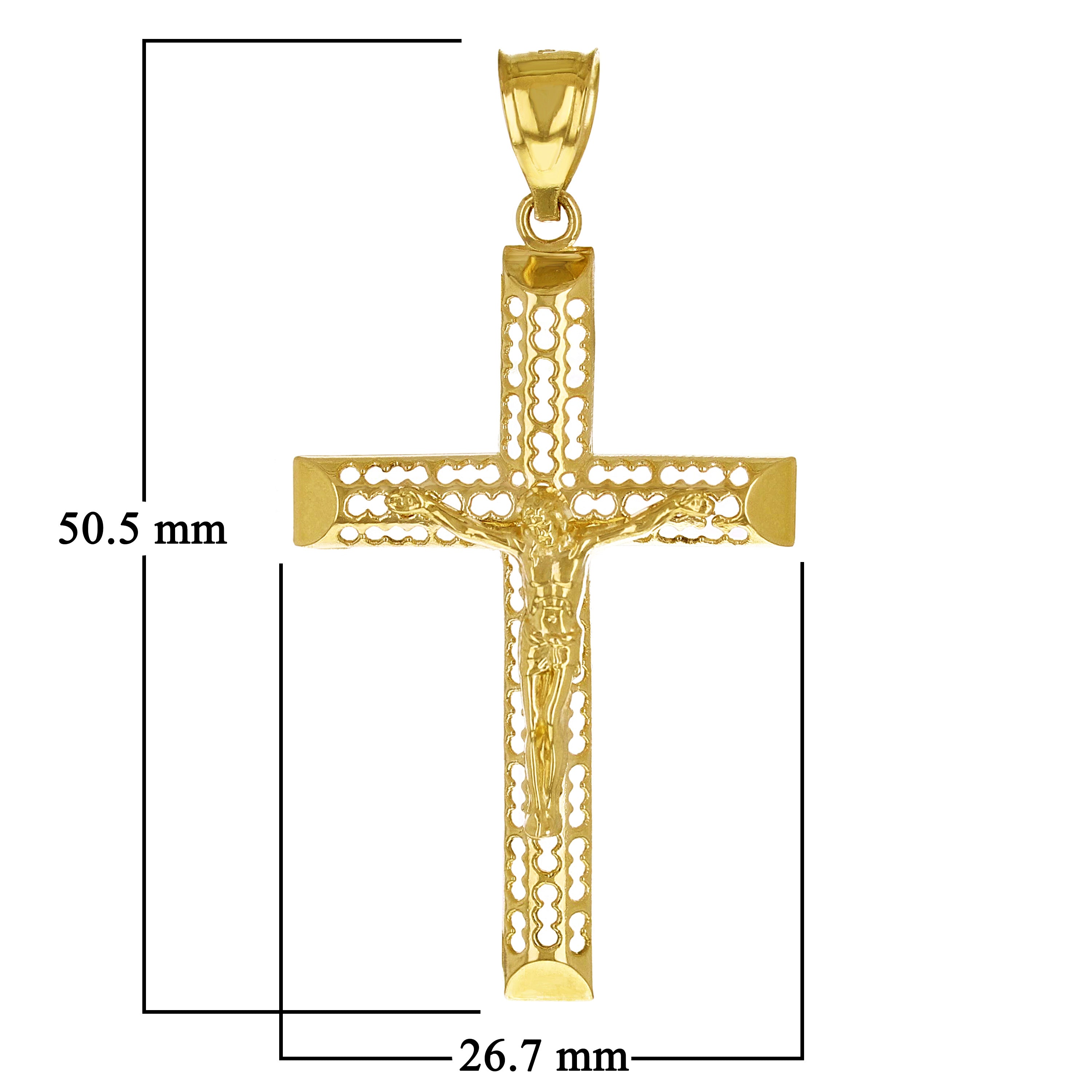 14k Yellow Gold 3D Jesus Christ Crucifix Cross Pendant 2" 2.7 grams