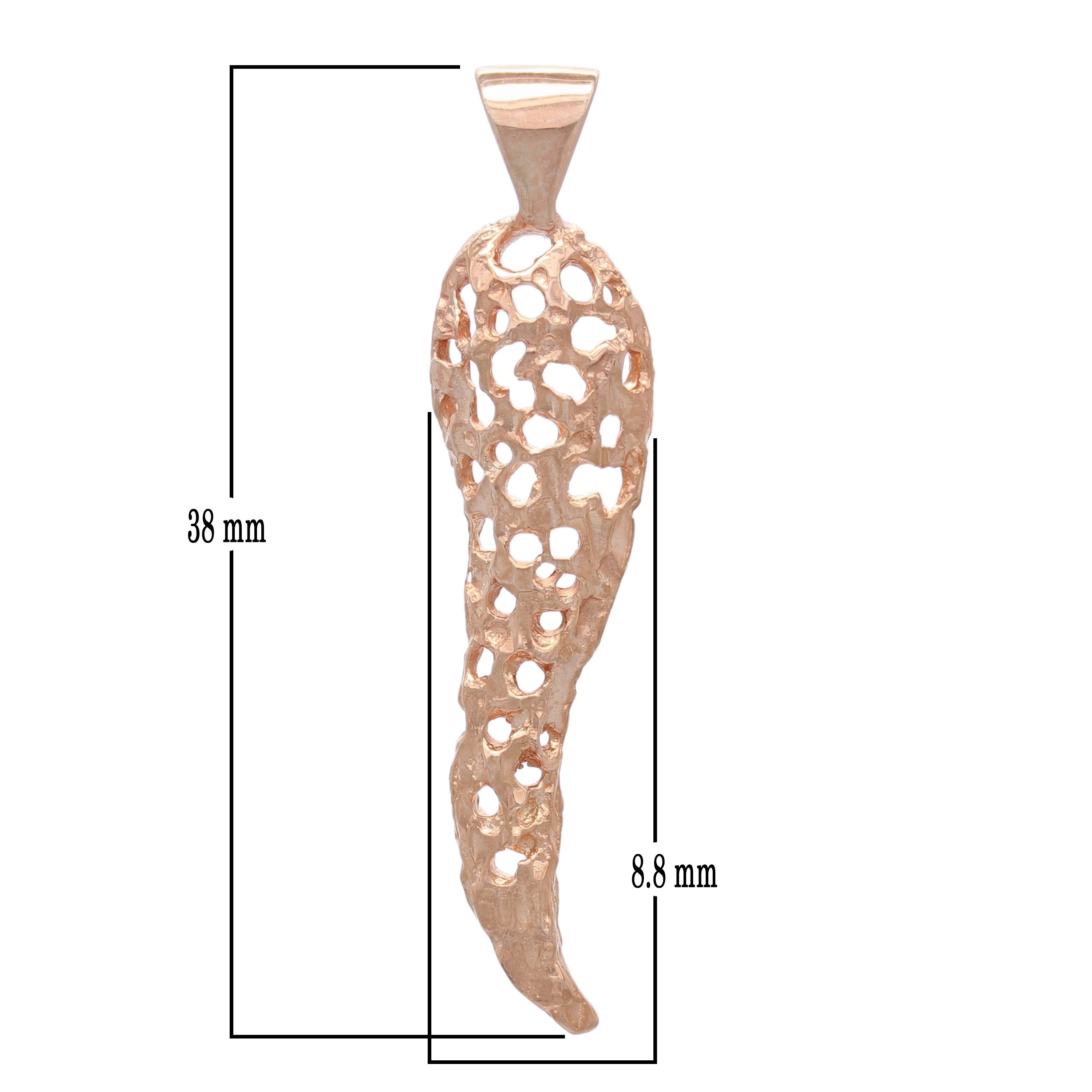 14k Rose Gold Nugget Italian Horn Pendant Good Luck Charm 1.5" 2 grams - Rose