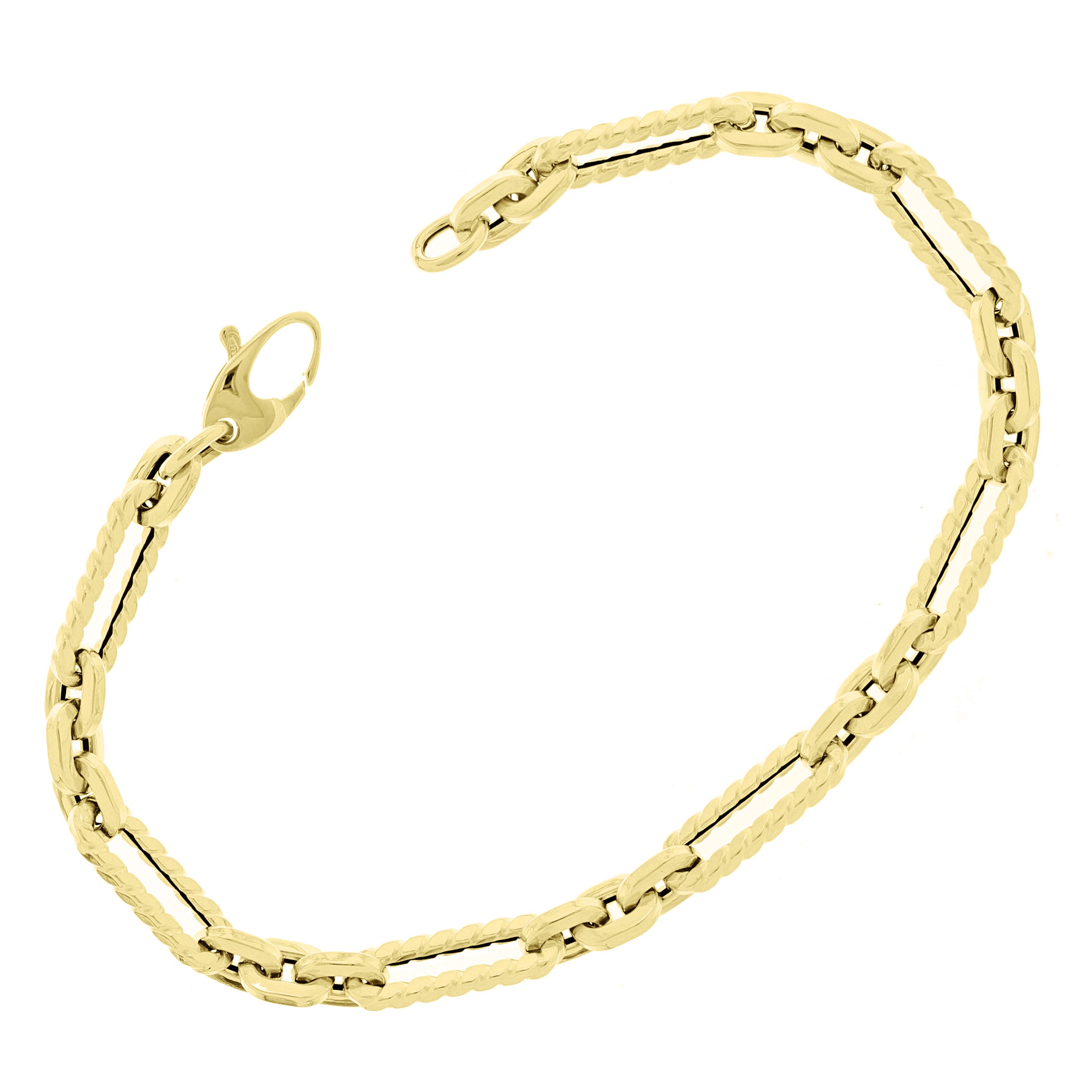 Italian 14k Yellow Gold Hollow Twisted Paper Clip Link Bracelet 7.5in 5.4mm 3.5g