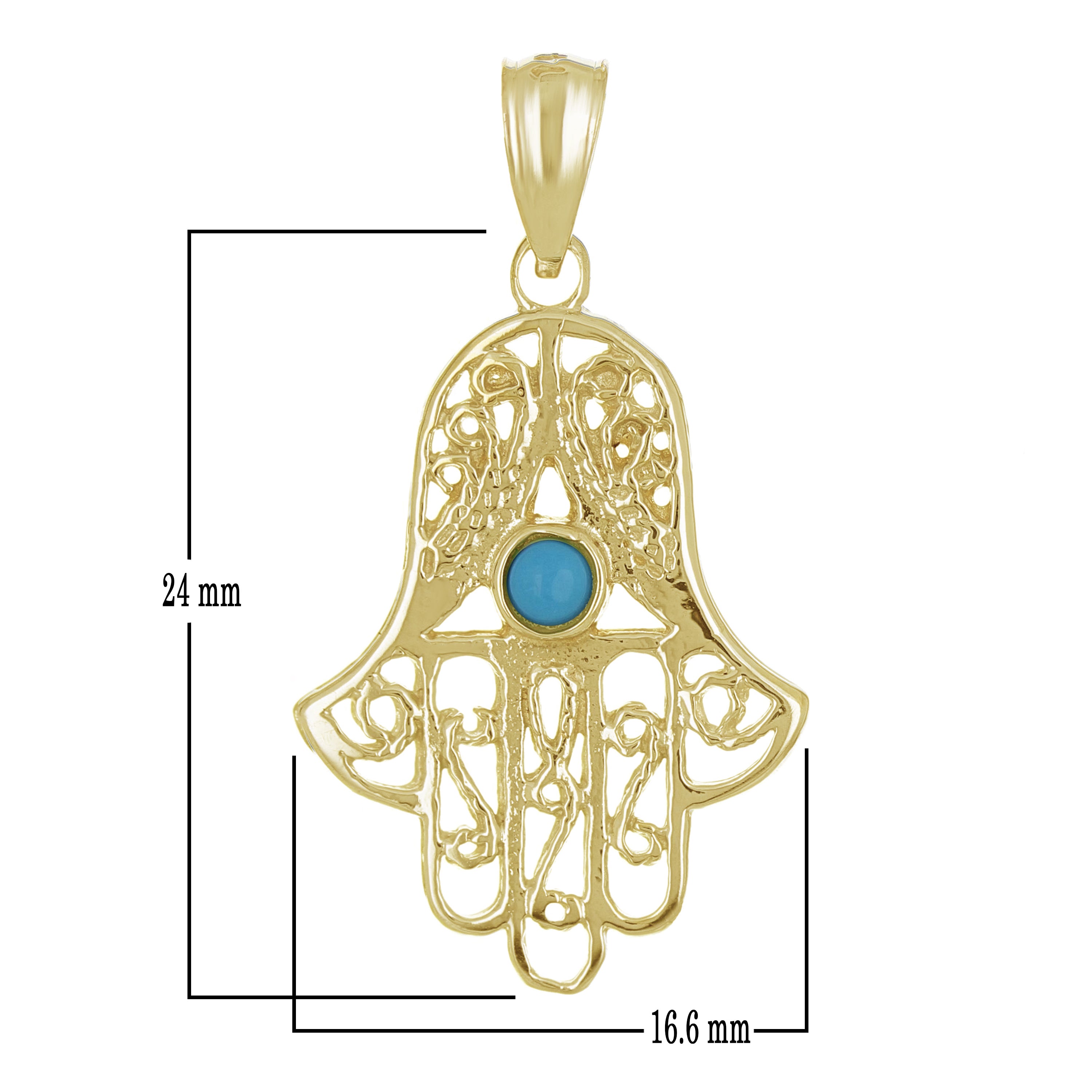 14k Yellow Gold Hamsa Hand Of Fatima with Turquoise Evil Eye Charm Pendant 2g - Yellow