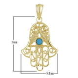 14k Yellow Gold Hamsa Hand Of Fatima with Turquoise Evil Eye Charm Pendant 2g - Yellow