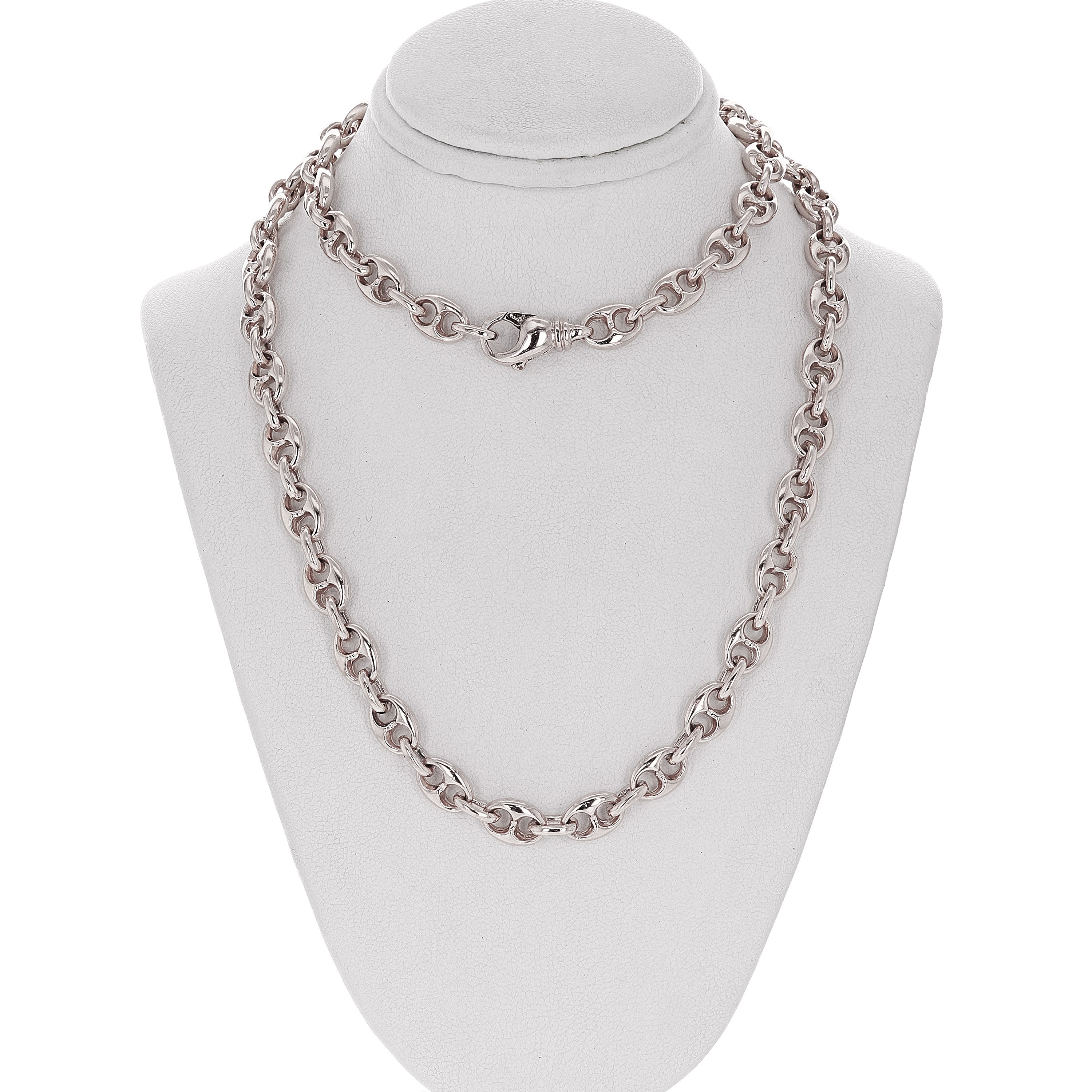 14k White Gold Handmade Fashion Link Necklace 30" 7.5mm 96grams - White,30"
