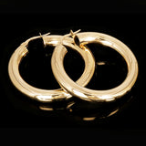 Italian 14k Yellow Gold Hollow High Polished Huggies Hoop Earrings 1.2" 5mm 4.4g