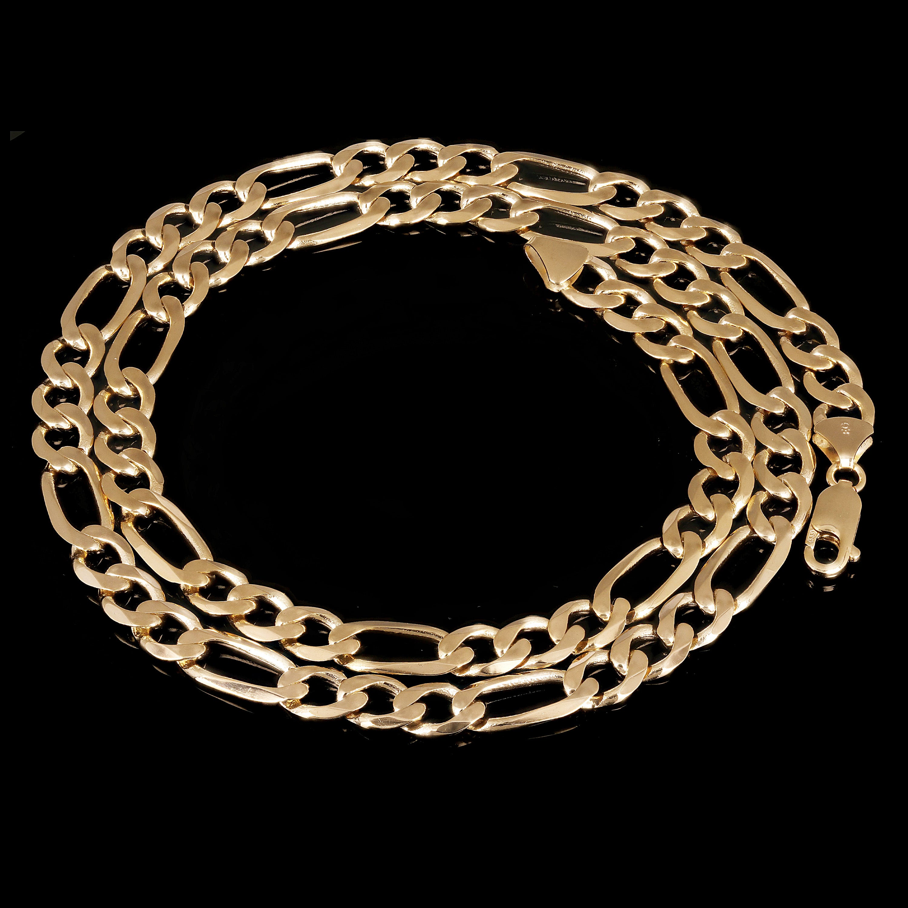 Men's Italian 14k Yellow Gold Solid Figaro Chain Necklace 22" 7.3mm 37 grams - 22"