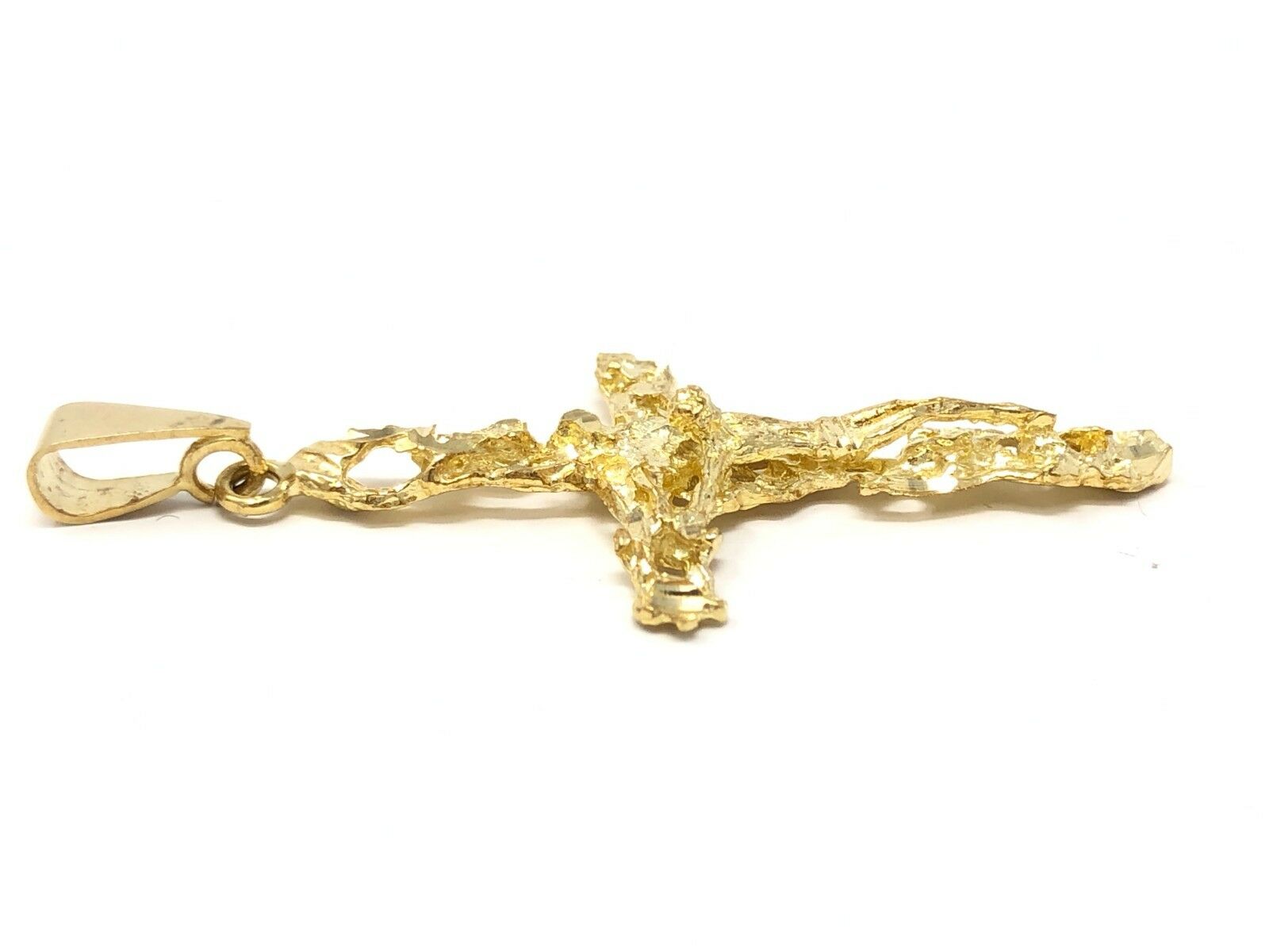 10k Yellow Gold Crucifix Nugget Cross Charm Pendant Religious 2" 4 grams