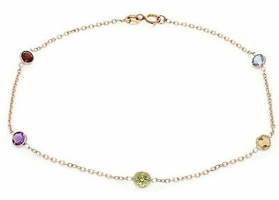 14k Rose Gold Natural Multi Color Round Gemstones Anklet Bracelet 9